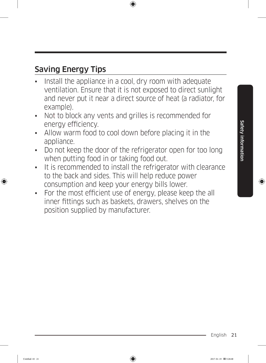 Samsung RR39M7130S9/EF, RR39M7130WW/EF manual Saving Energy Tips 