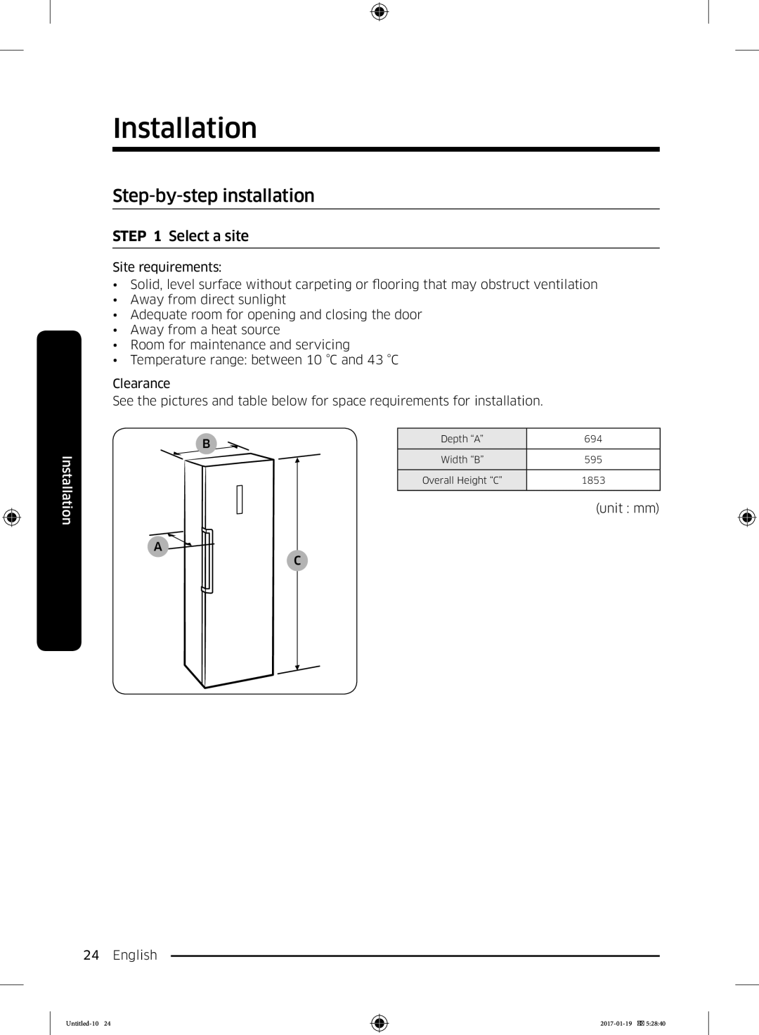 Samsung RR39M7130WW/EF, RR39M7130S9/EF manual Step-by-step installation, Select a site 