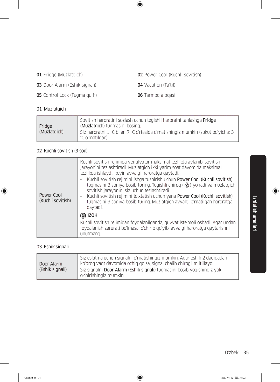 Samsung RR39M7140SA/WT manual Ornatilgan, Kuchli sovitish 3 son 