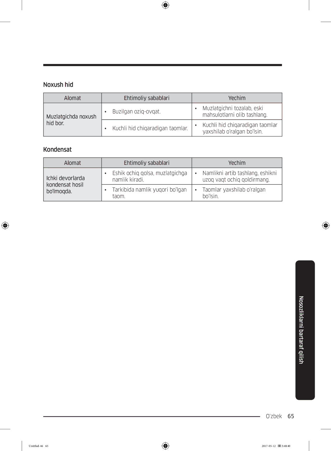 Samsung RR39M7140SA/WT manual Noxush hid, Kondensat 