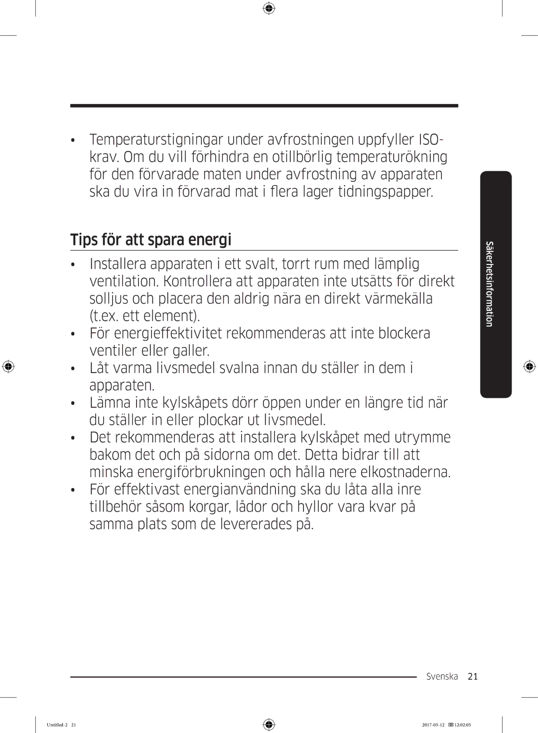 Samsung RR39M7565BC/EE, RR39M7565WW/EE, RR39M75257F/EE, RR39M70557F/EE, RR39M7525WW/EE manual Tips för att spara energi 