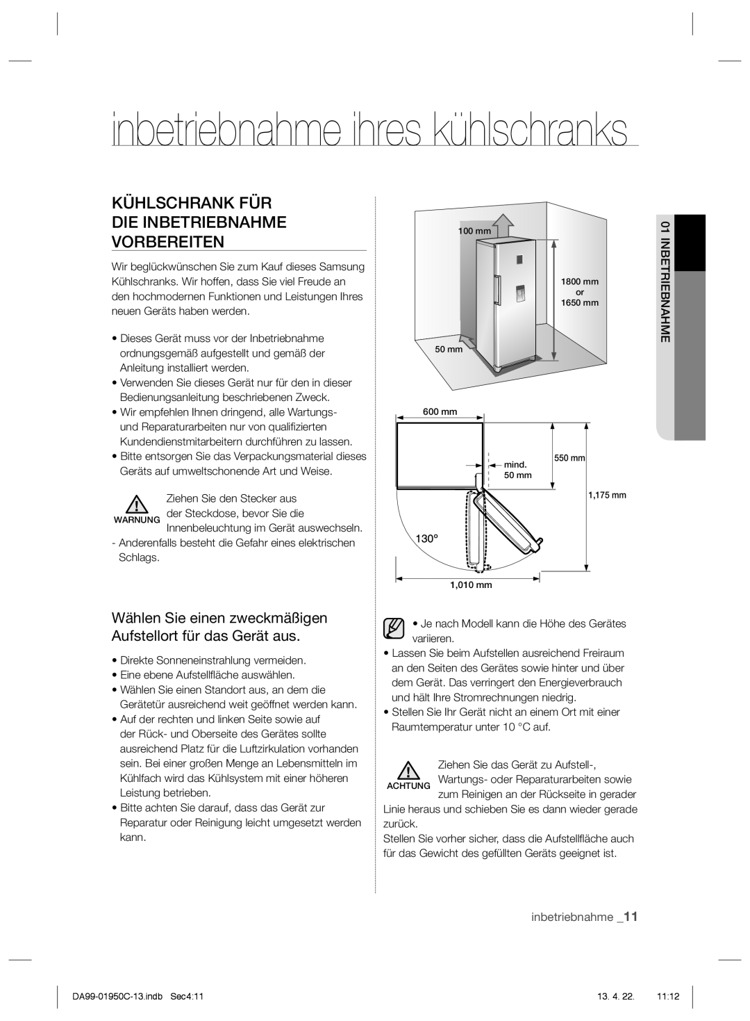 Samsung RR82EESW1/XEF, RR82FHMG1/XEF manual Kühlschrank FÜR DIE Inbetriebnahme Vorbereiten, Ziehen Sie den Stecker aus 