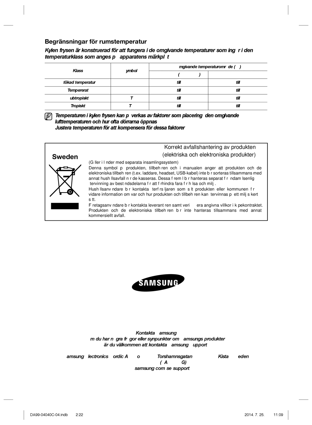 Samsung RR92HASR1/XEE, RR82HESR1/XEE, RR82HFBC1/XEE, RR92HABC1/XEE, RR82HFWW1/XEE, RR92HSWW1/XEE manual Sweden 