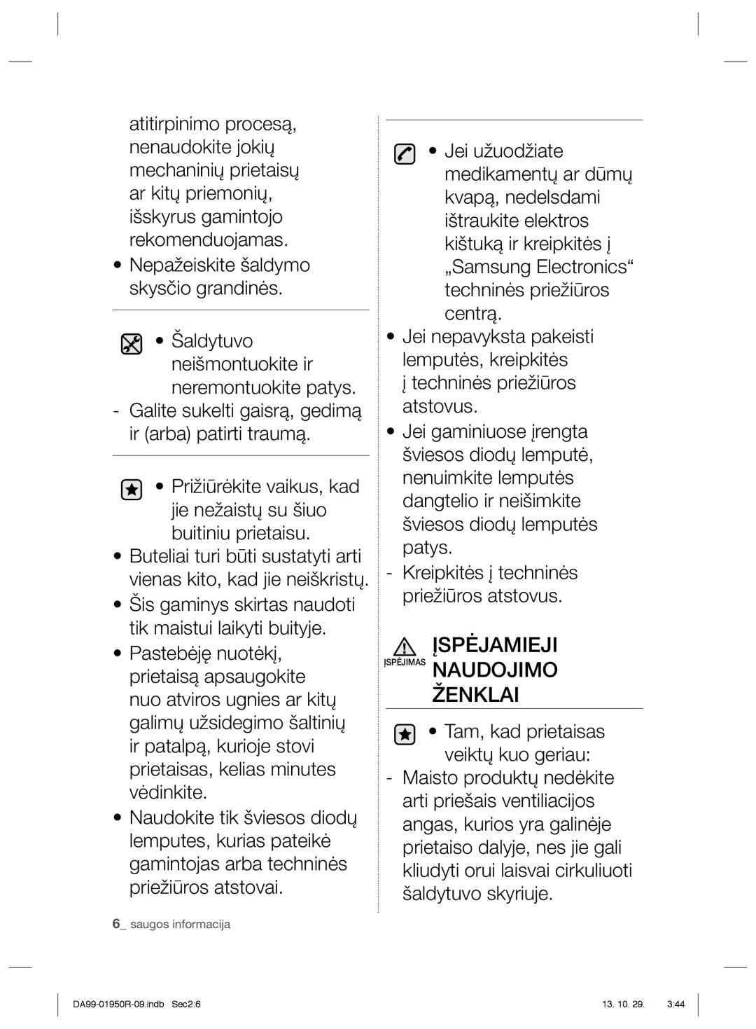 Samsung RR82WEIS1/XEO, RR82PHIS1/XEO manual Įspėjamieji, Ženklai 