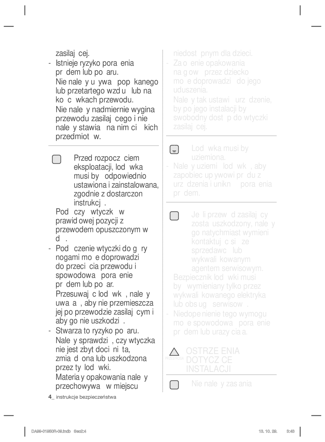 Samsung RR82WEIS1/XEO, RR82PHIS1/XEO manual Ostrzeżenia, Zasilającej 