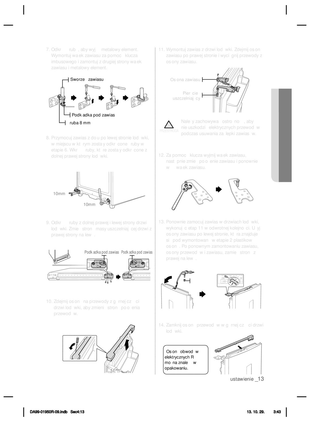 Samsung RR82PHIS1/XEO, RR82WEIS1/XEO manual Osłona zawiasu Pierścień Uszczelniający 