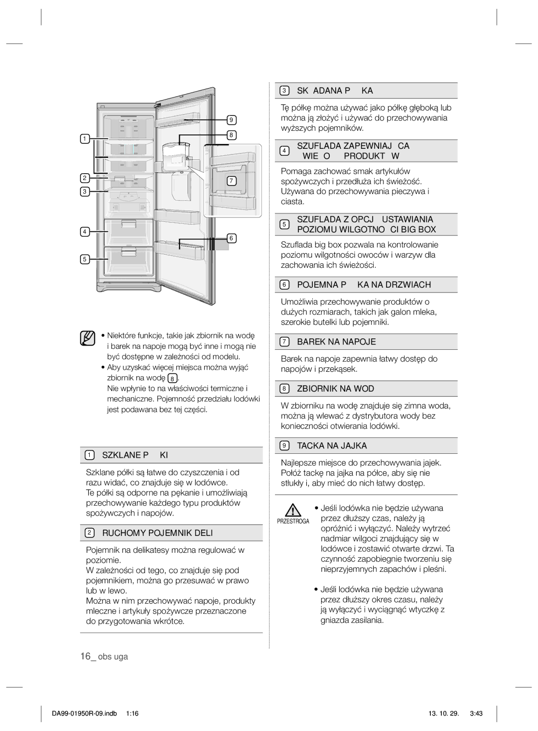 Samsung RR82WEIS1/XEO manual Barek na napoje zapewnia łatwy dostęp do napojów i przekąsek, Jeśli lodówka nie będzie używana 