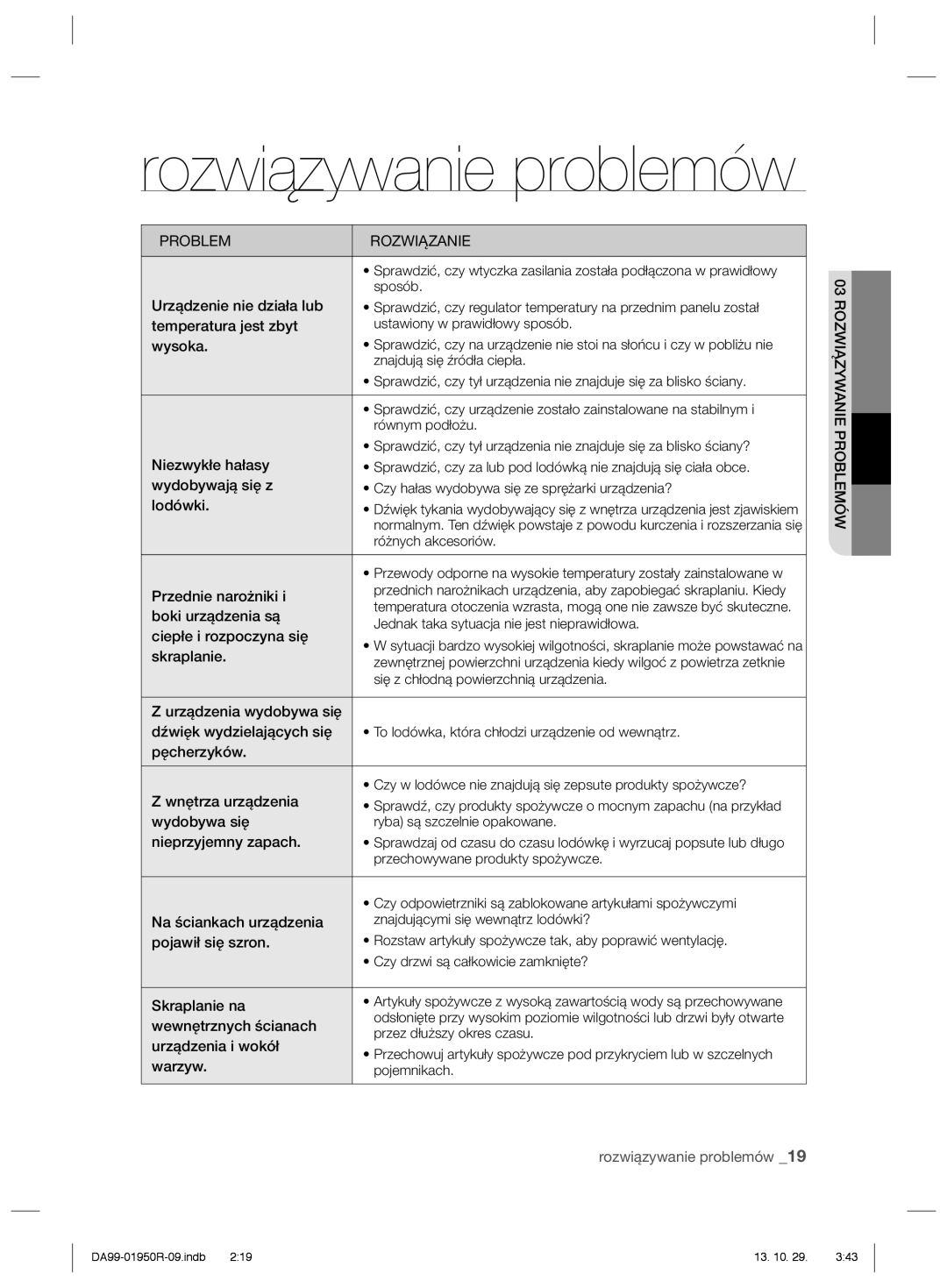 Samsung RR82PHIS1/XEO Sposób, Znajdują się źródła ciepła, Równym podłożu, Różnych akcesoriów, Przednie narożniki, Warzyw 