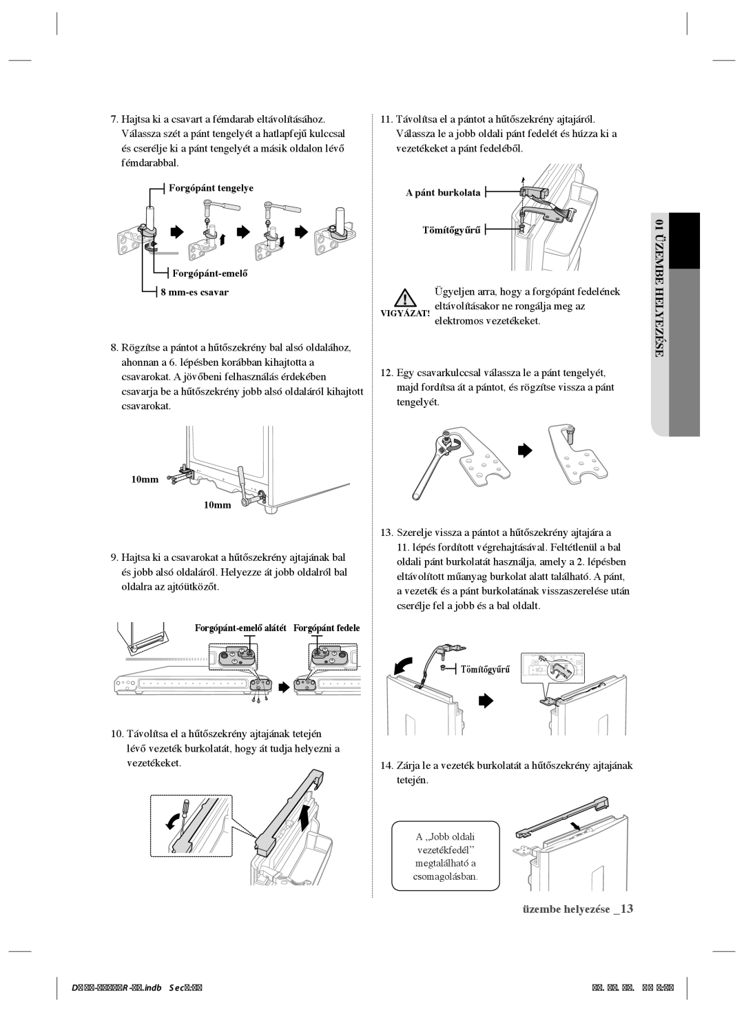 Samsung RR82PHIS1/XEO, RR82WEIS1/XEO manual Forgópánt tengelye Forgópánt-emelő 8 mm-es csavar 