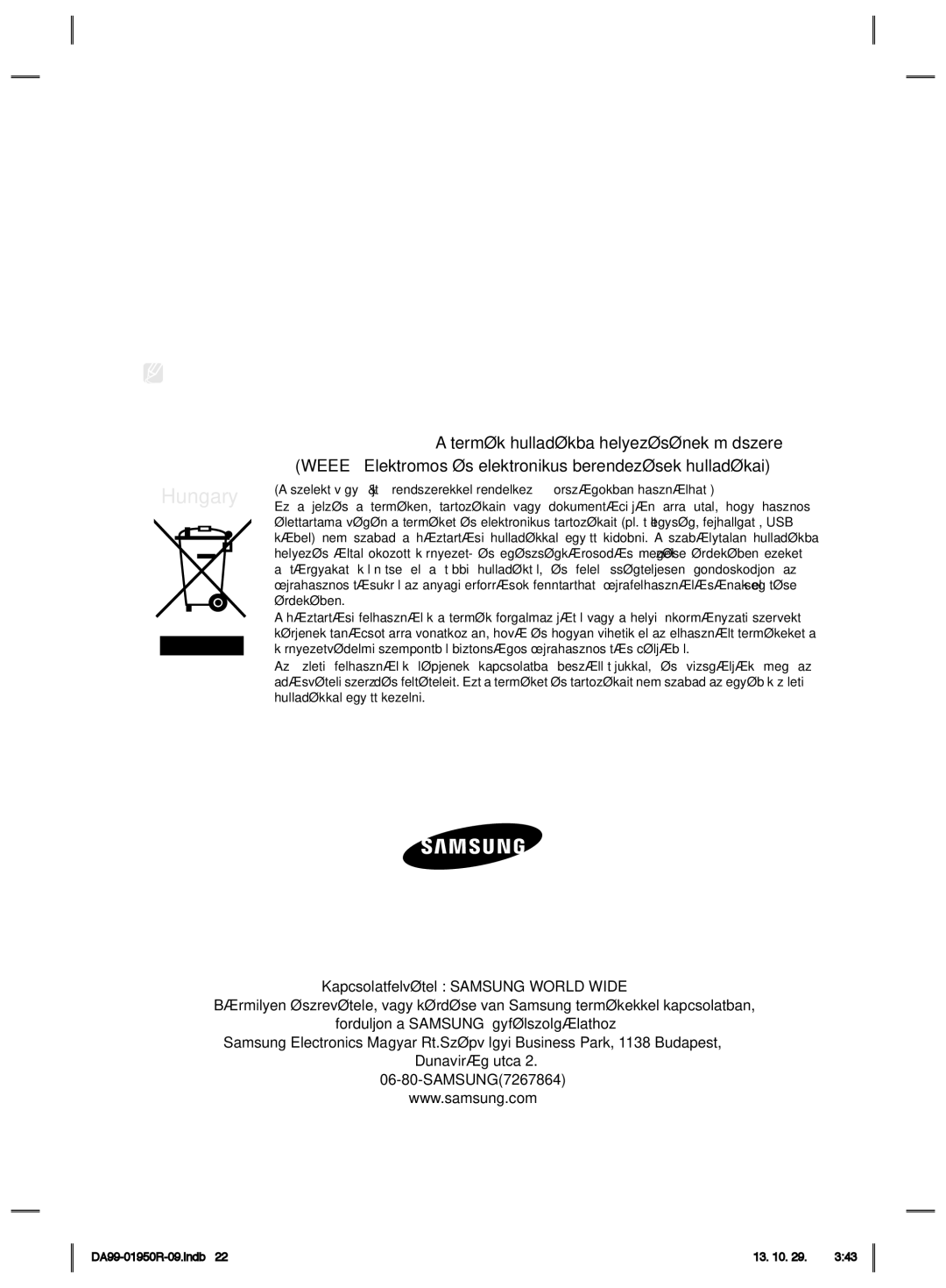 Samsung RR82WEIS1/XEO, RR82PHIS1/XEO manual Hungary, Környezeti hőmérsékleti határok 