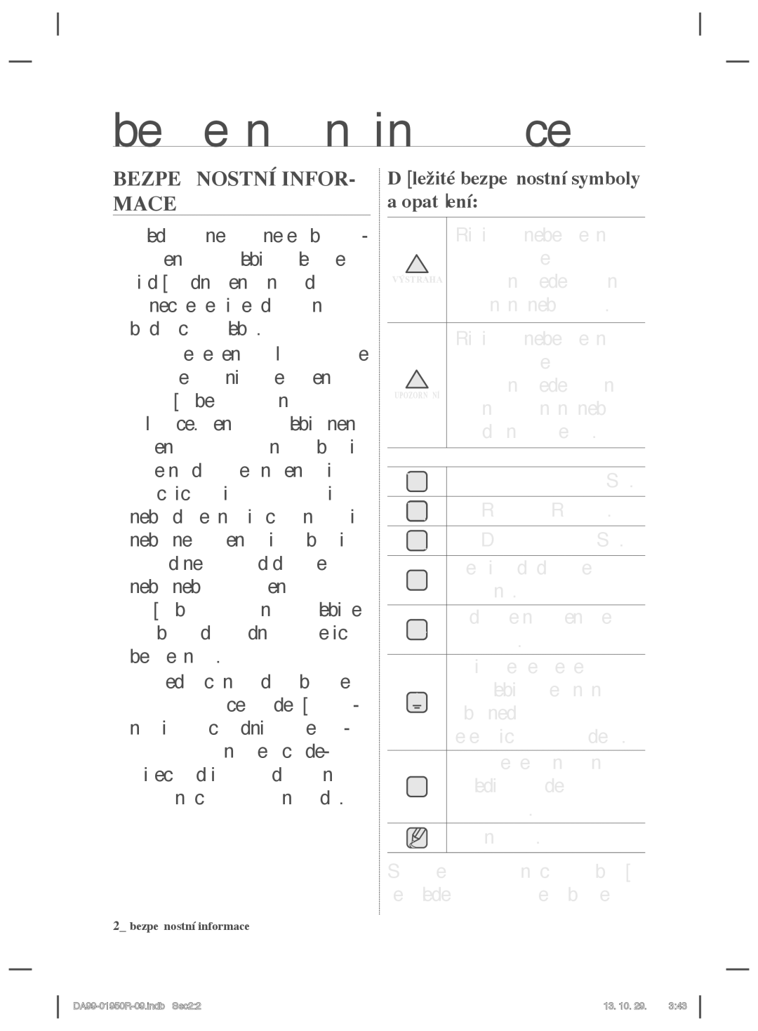 Samsung RR82WEIS1/XEO, RR82PHIS1/XEO manual Bezpečnostní informace, Bezpečnostní INFOR- Mace 