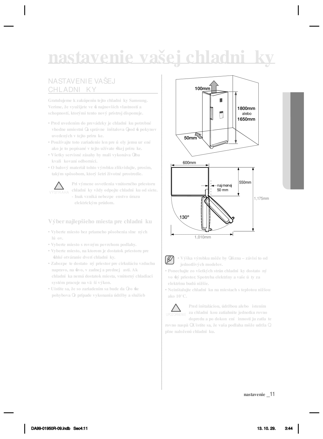 Samsung RR82PHIS1/XEO, RR82WEIS1/XEO manual Nastavenie vašej chladničky, Nastavenie Vašej Chladničky 