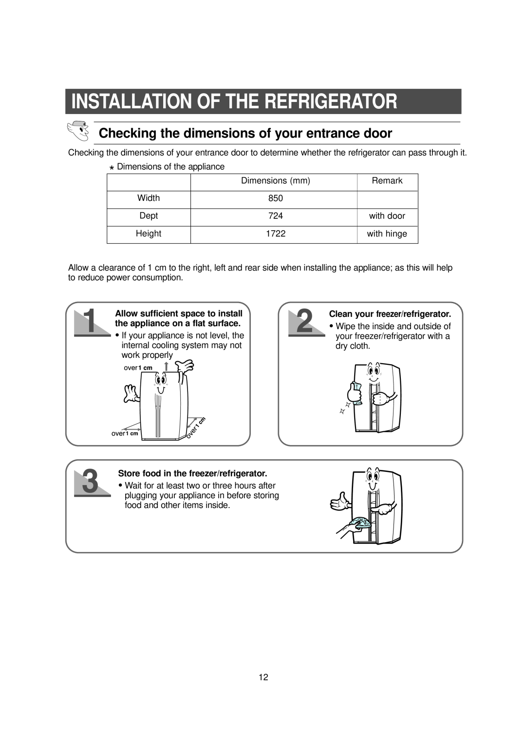 Samsung RS owner manual Installation Of The Refrigerator, Checking the dimensions of your entrance door 
