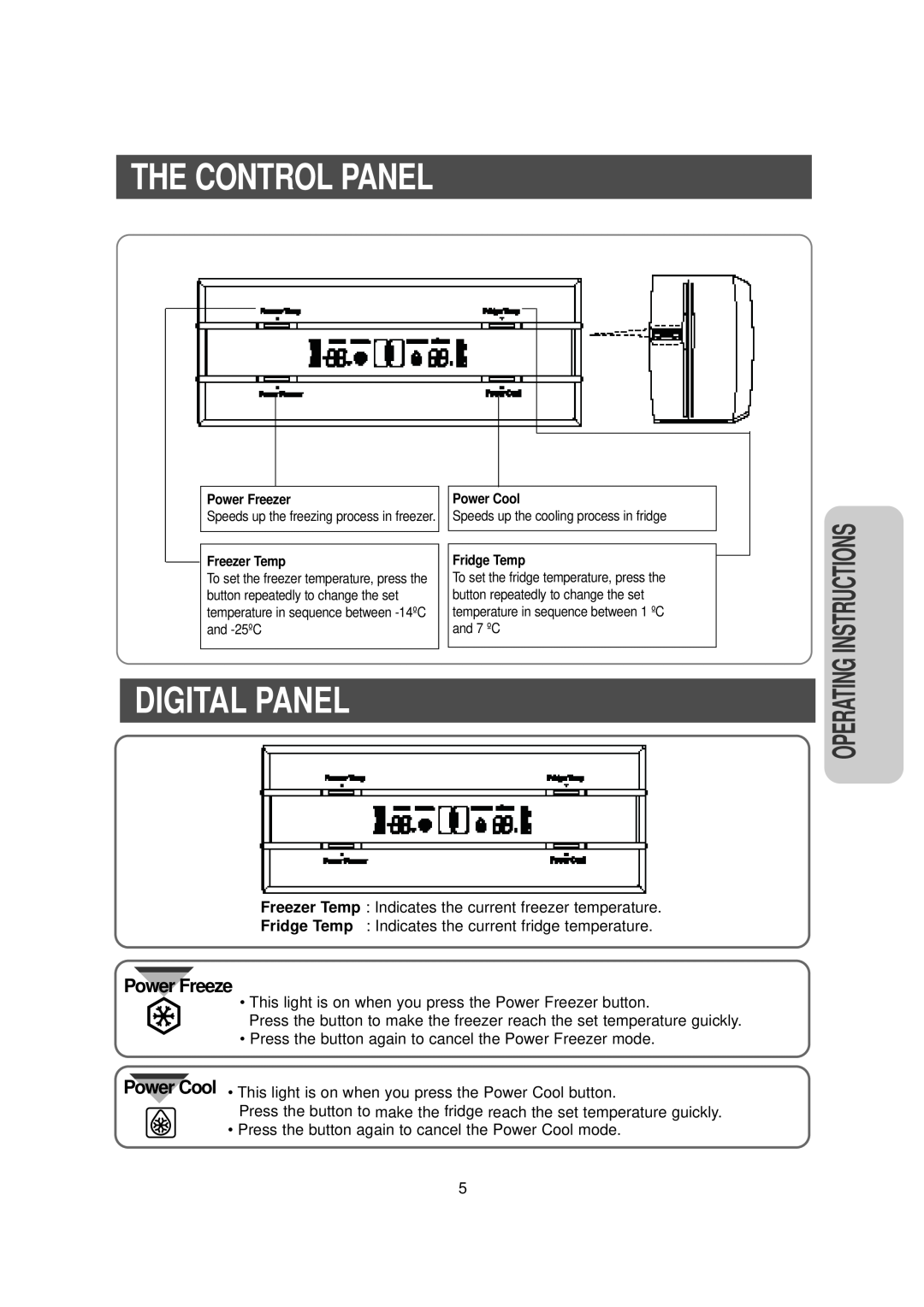 Samsung RS owner manual The Control Panel, Digital Panel, Power Freeze, Instructions, Operating 