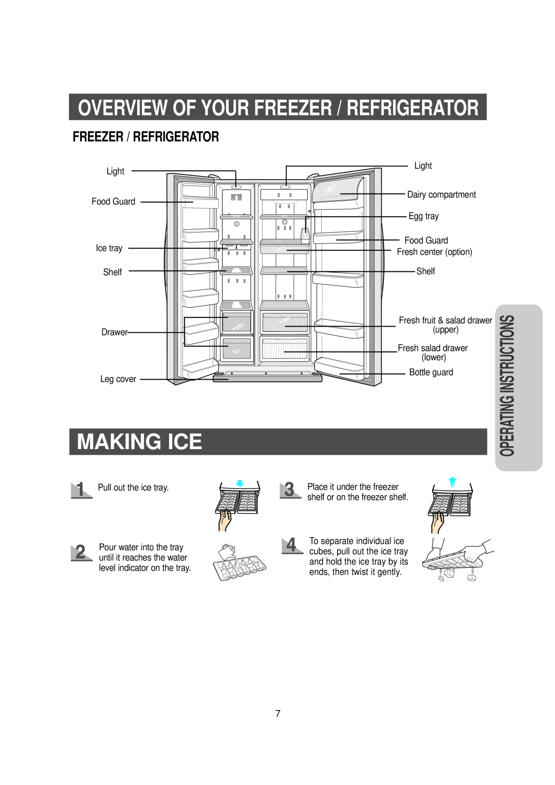 Samsung RS owner manual Making Ice, Overview Of Your Freezer / Refrigerator, Operating 