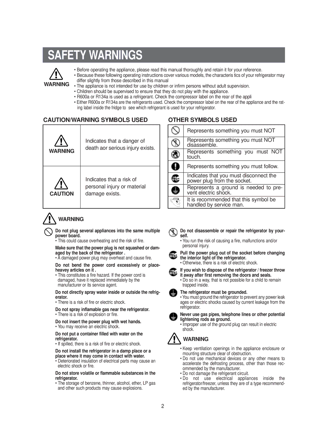 Samsung RS20**** owner manual Safety Warnings, Indicates that a danger, Indicates that a risk, Damage exists 