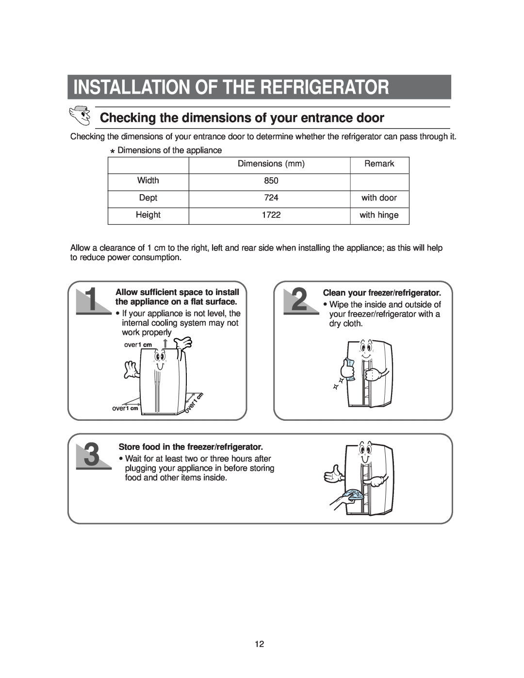 Samsung RS20**** owner manual Installation Of The Refrigerator, Checking the dimensions of your entrance door 