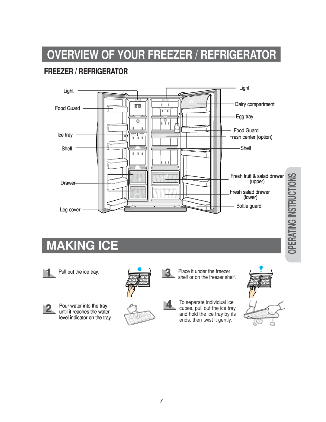 Samsung RS20**** owner manual Making Ice, Overview Of Your Freezer / Refrigerator, Operating Instructions 
