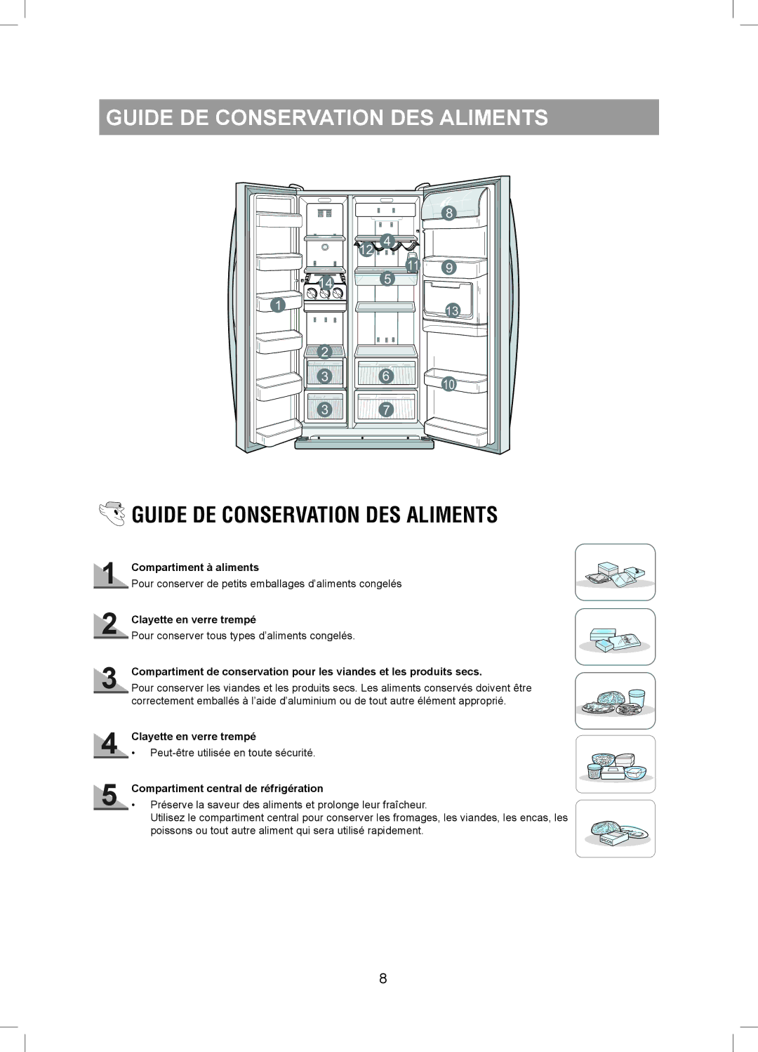 Samsung RS20BRPS5/XET, RS20NRHS5/XEF Guide DE Conservation DES Aliments, Compartiment à aliments, Clayette en verre trempé 