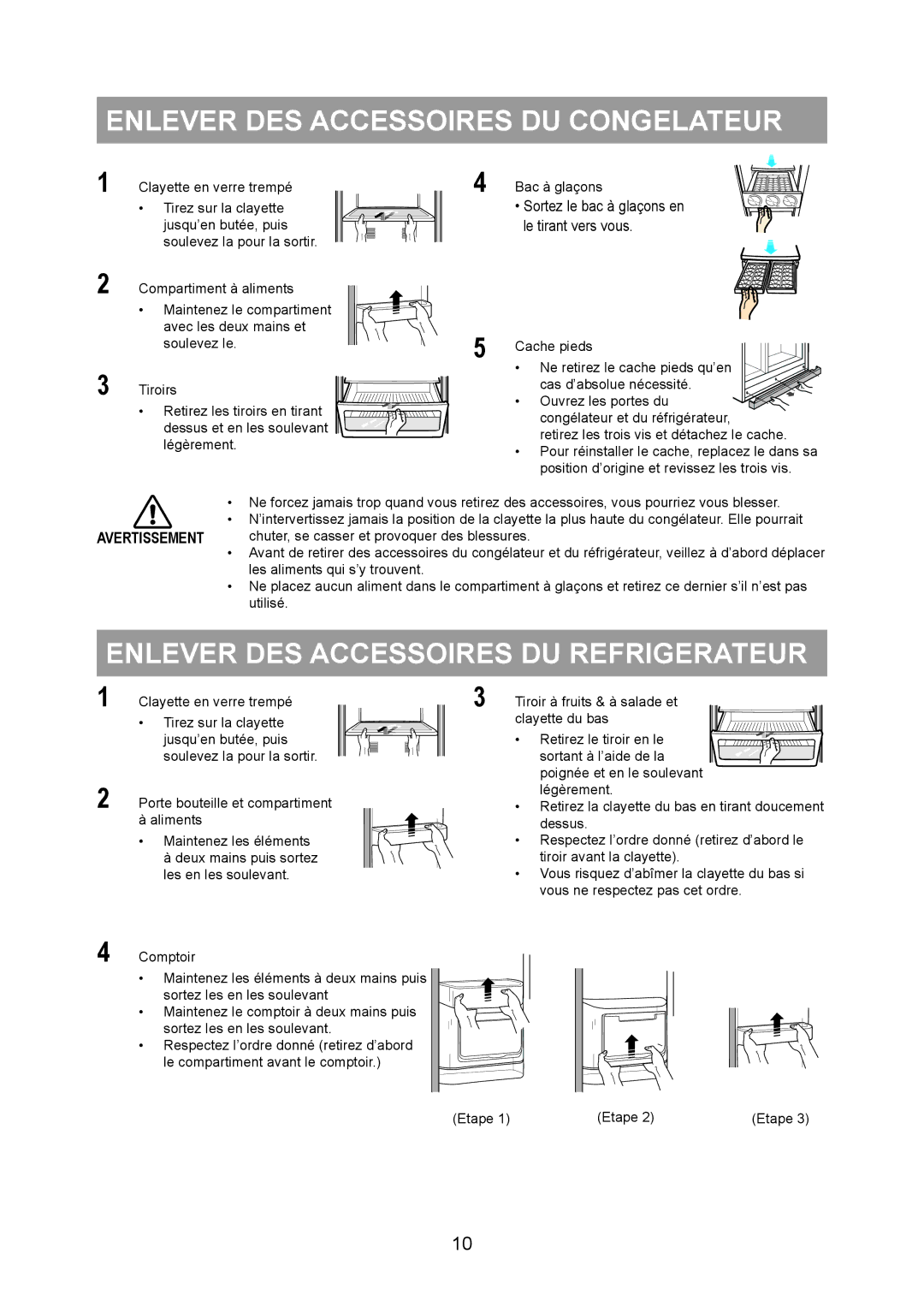 Samsung RS20NCSL1/XEF, RS20BRPS5/XET manual Enlever DES Accessoires DU Congelateur, Enlever DES Accessoires DU Refrigerateur 