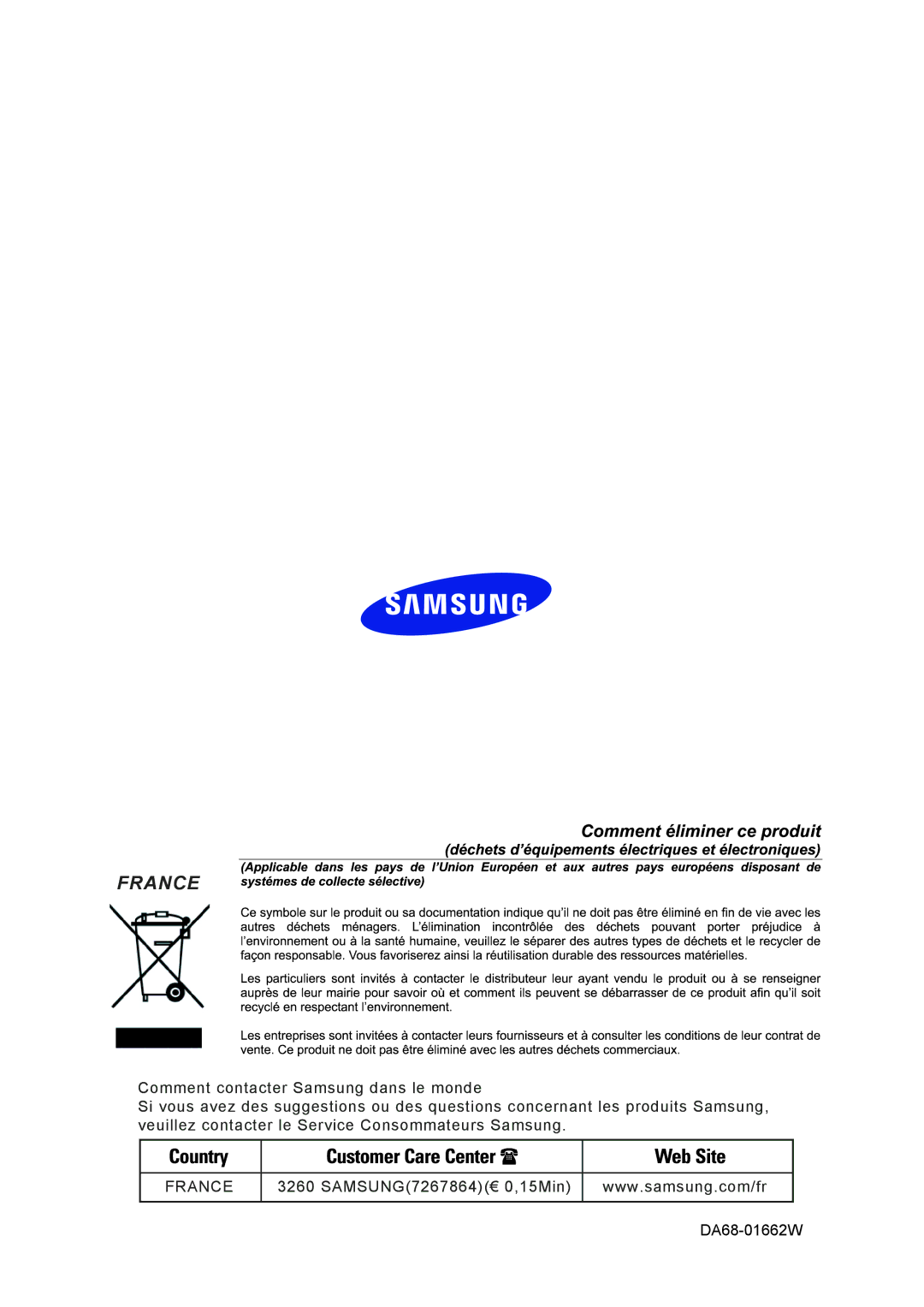 Samsung RS20BRPS5/XET, RS20NRHS5/XEF, RS20NCSL1/XEF, RS20NRSV5/XEF, RS20NCSL5/XEF manual France 