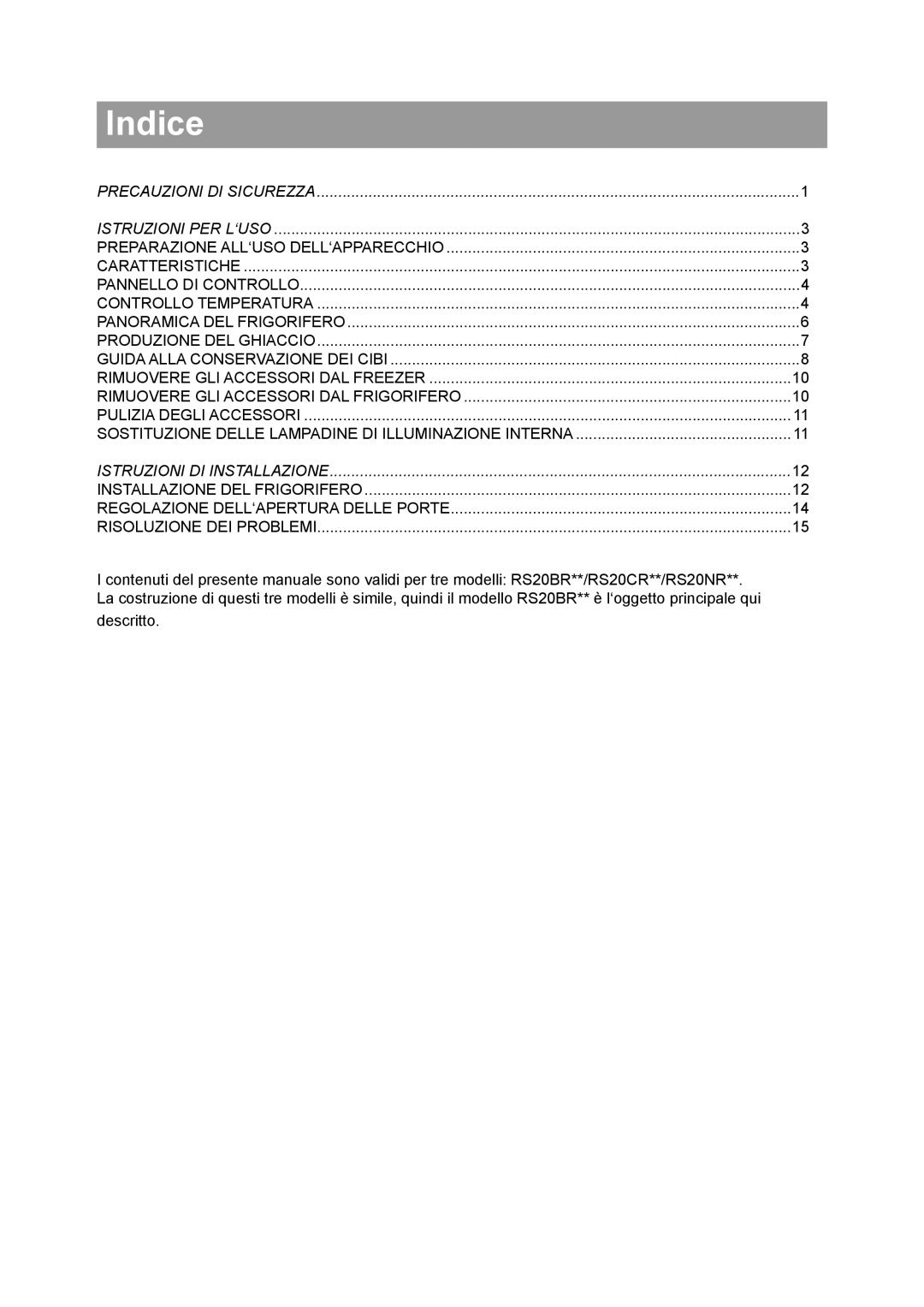 Samsung RS20NRPS5/XET, RS20BRPS5/XET, RS20NRSV5/XEF manual Indice 