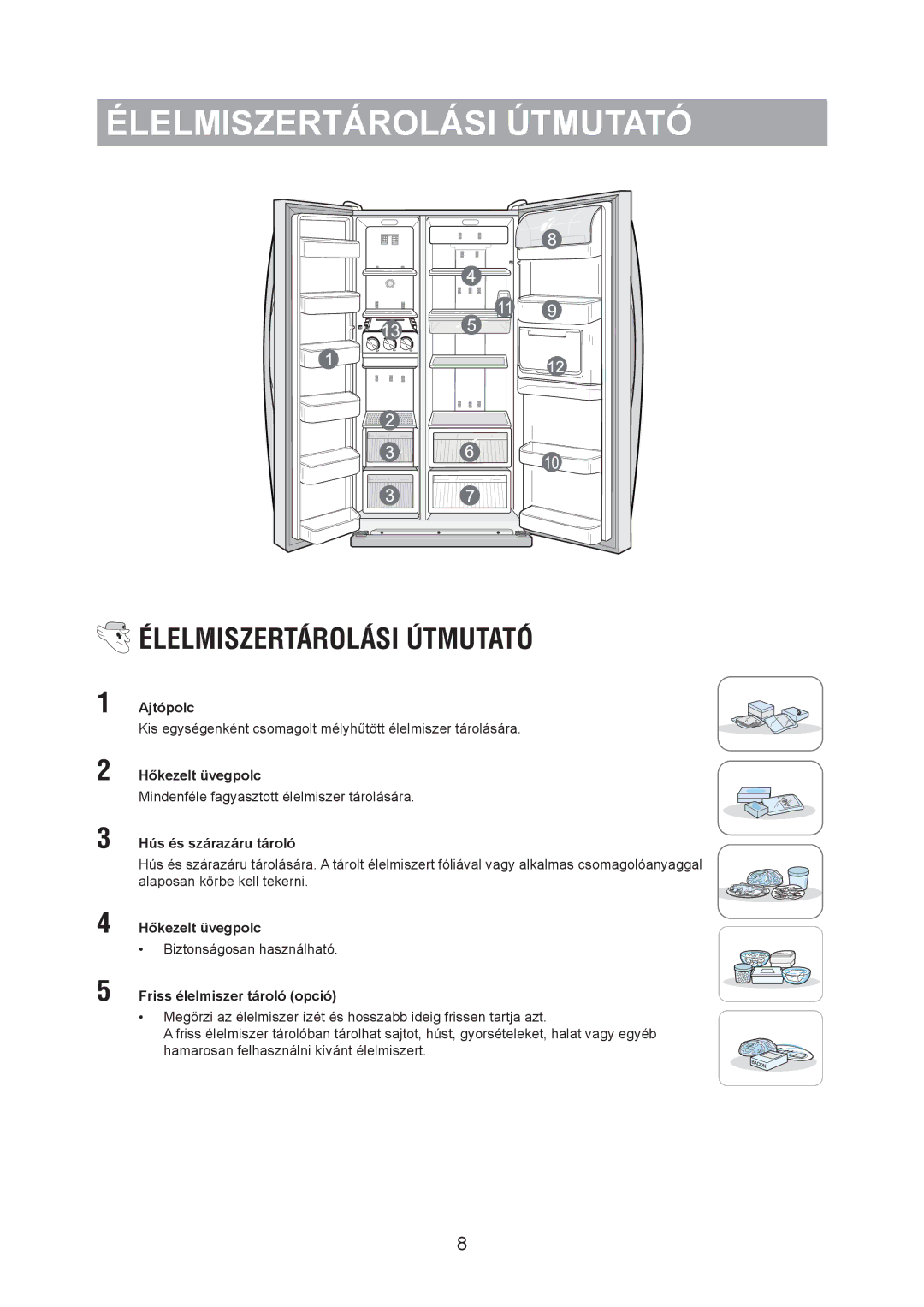 Samsung RS20BRHS5/XEO, RS20CRHS5/XEH, RS20CRHS5/XEO, RS20VRHS5/XEO manual Élelmiszertárolási Útmutató 