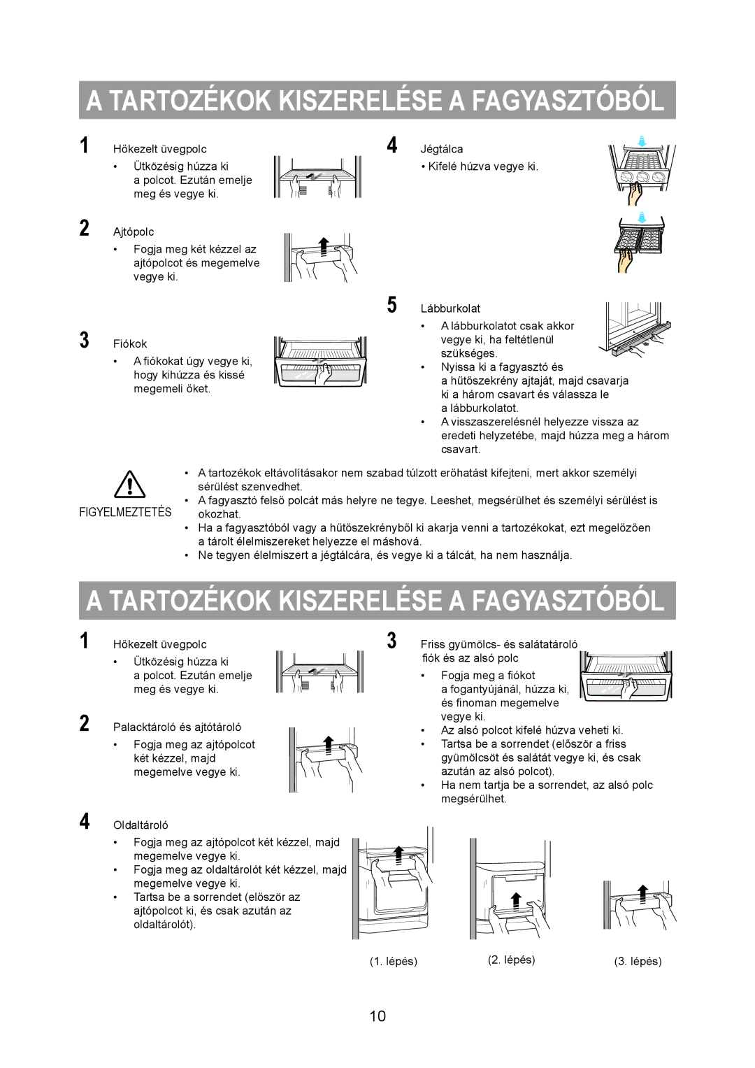 Samsung RS20CRHS5/XEH, RS20CRHS5/XEO, RS20BRHS5/XEO, RS20VRHS5/XEO manual Tartozékok Kiszerelése a Fagyasztóból 