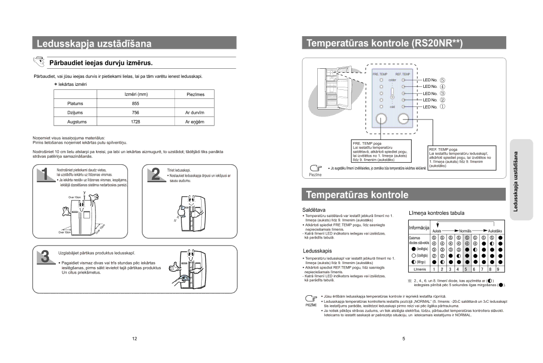 Samsung RS20CRMB5/BWT, RS20CRPS5/BWT, RS20CRVB5/BWT manual Temperatūras kontrole RS20NR 