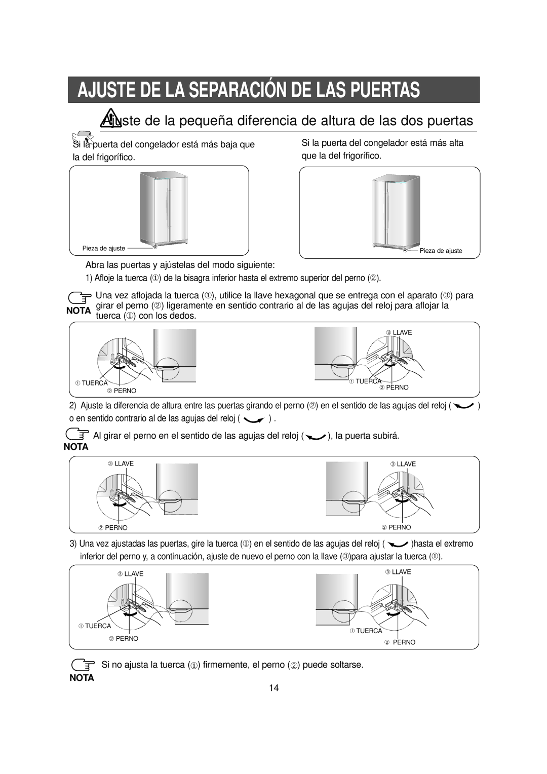 Samsung RS20NCSW1/XEF, RS20NCSL1/XEF, RS20NCSW1/DOR, RS20NASW1/XES, RS20NCSV5/XES manual Ajuste DE LA Separación DE LAS Puertas 