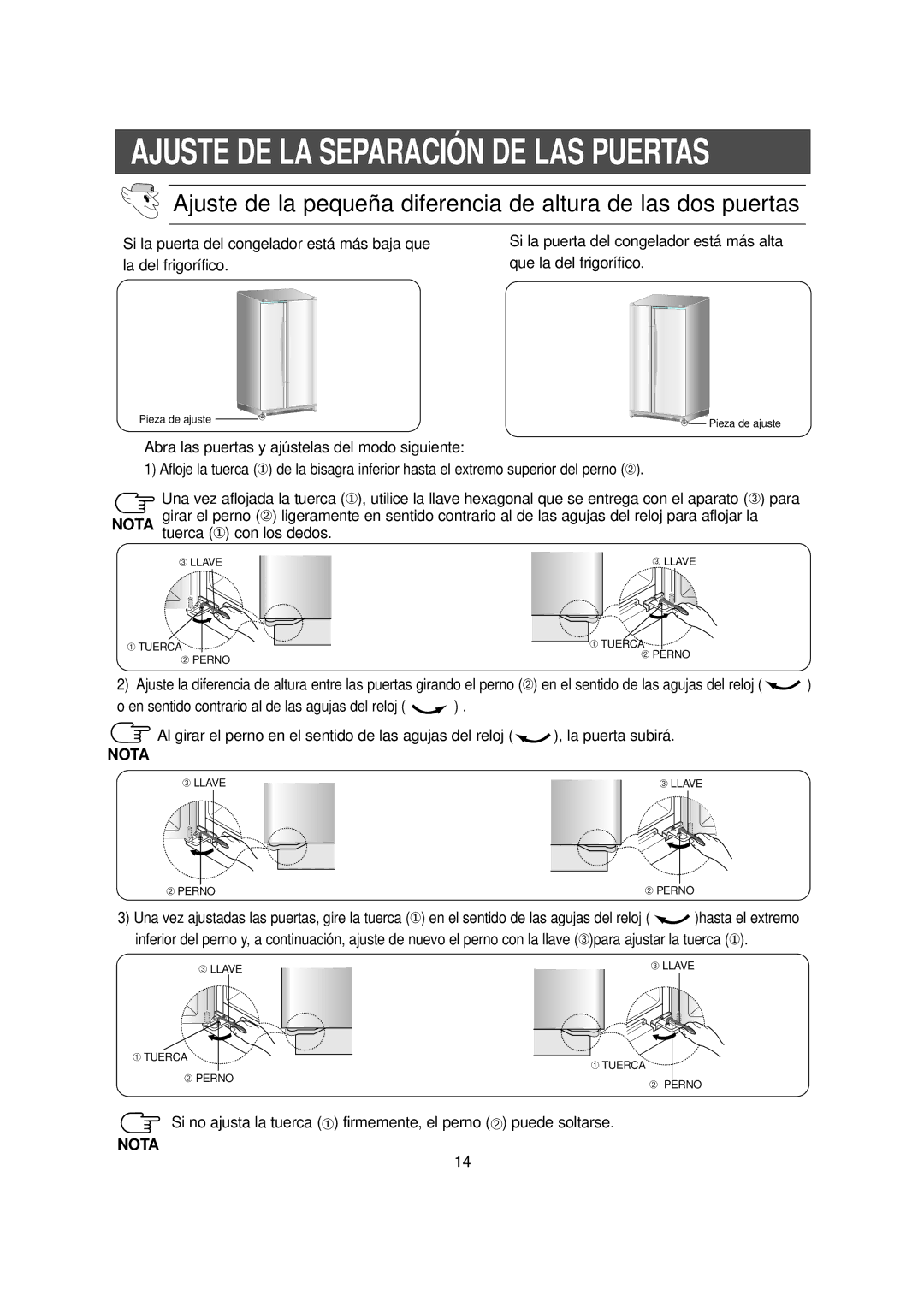 Samsung RS20NCSV5/XEK, RS20NCSL1/XEK, RS20NCSL5/XEK manual Ajuste DE LA Separación DE LAS Puertas 