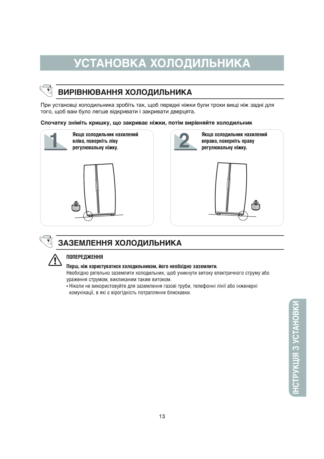 Samsung RS20NCSV5/XEK, RS20NCSL1/XEK, RS20NCSV1/BWT, RS20NCSL1/BWT, RS20NCSL5/XEK Вліво, поверніть ліву, Регулювальну ніжку 