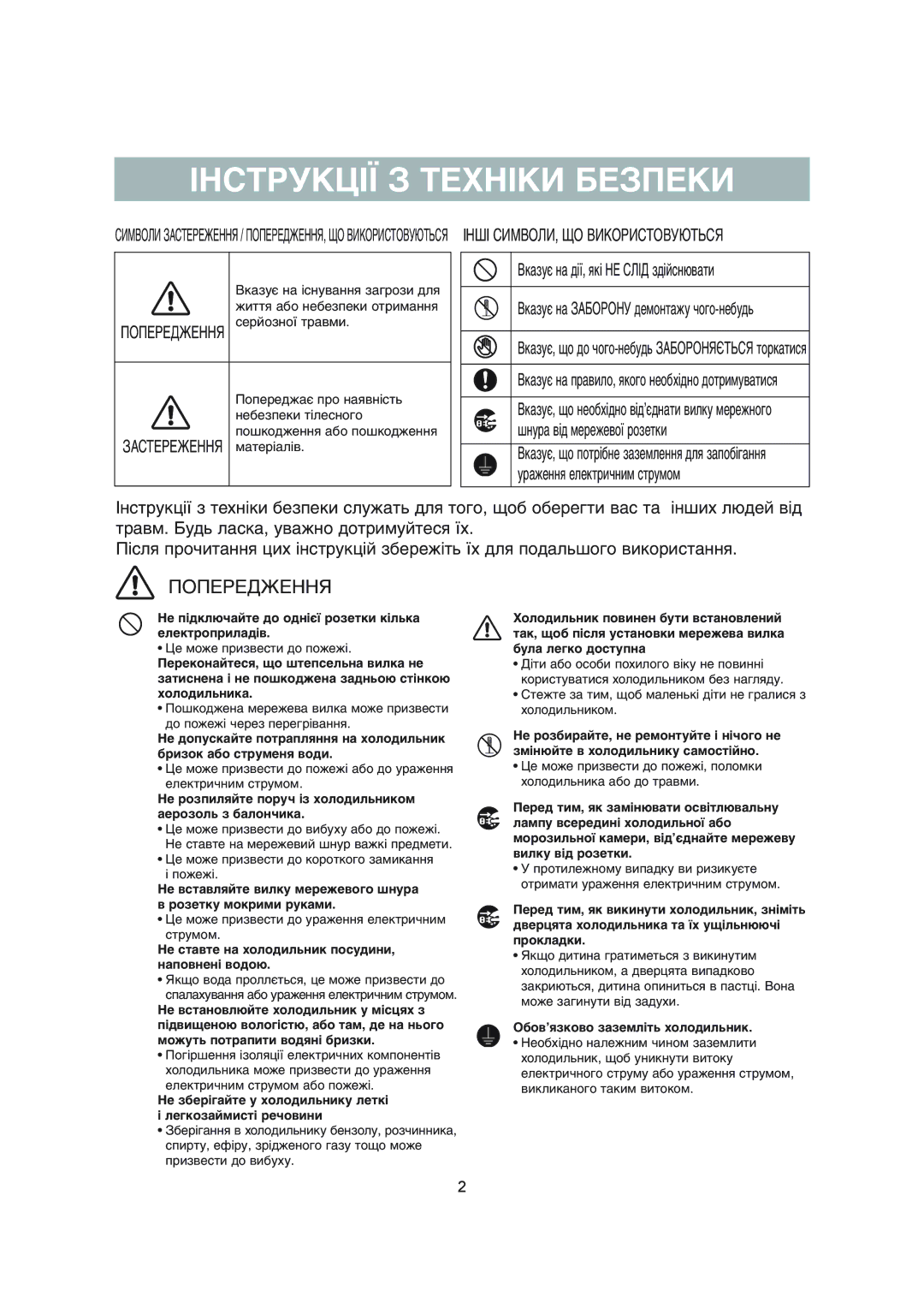 Samsung RS20NCSL1/BWT, RS20NCSL1/XEK, RS20NCSV1/BWT manual Інструкції З Техніки Безпеки, Інші СИМВОЛИ, ЩО Використовуються 