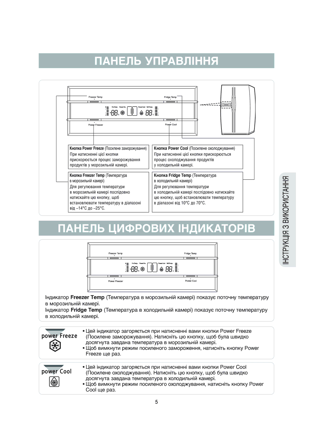 Samsung RS20NCSL5/BWT, RS20NCSL1/XEK, RS20NCSV1/BWT, RS20NCSL1/BWT manual Панель Управління, Панель Цифрових Індикаторів 