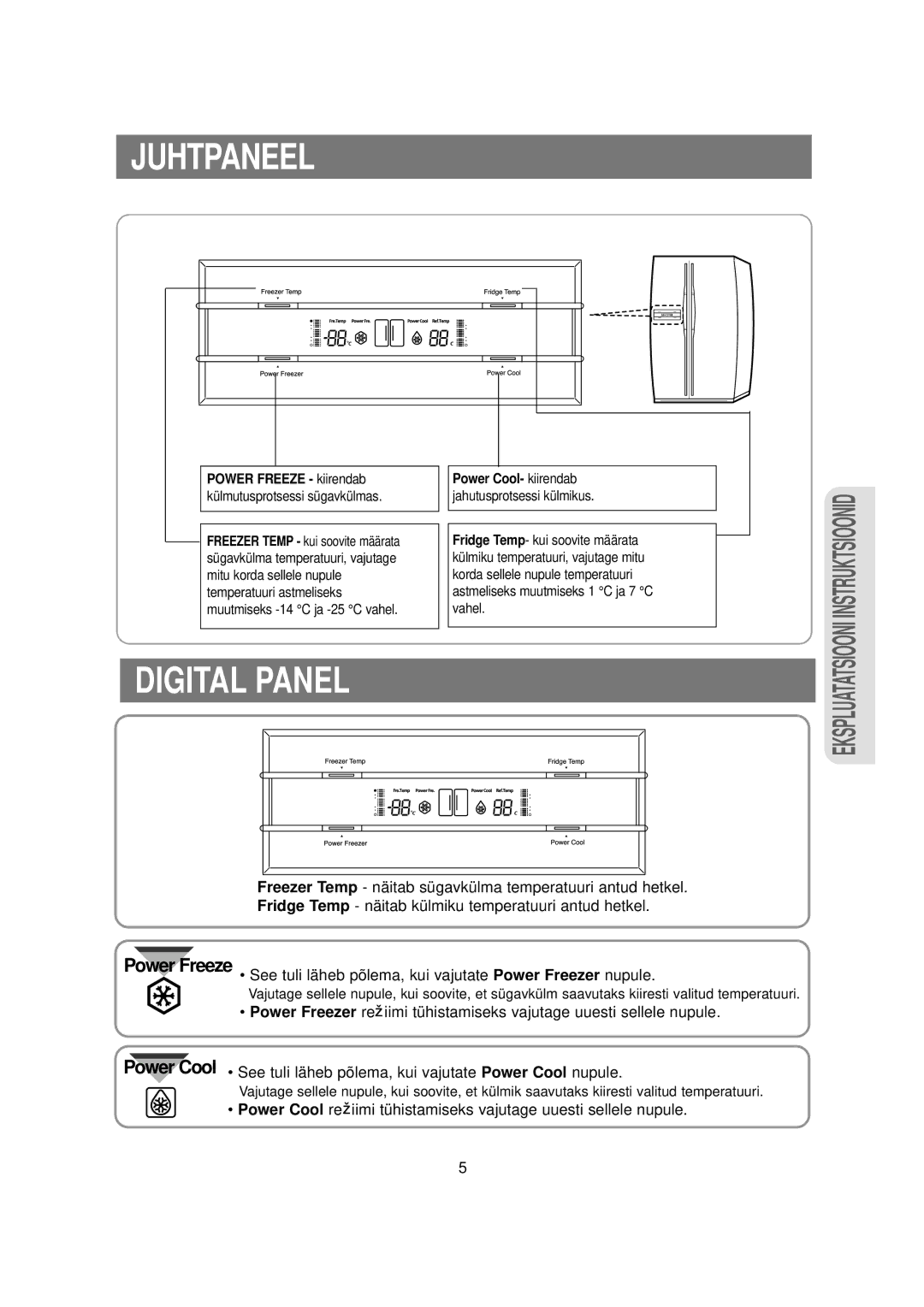 Samsung RS20NCSL5/BWT, RS20NCSL1/XEK, RS20NCSV1/BWT, RS20NCSL1/BWT Juhtpaneel, Digital Panel, Külmutusprotsessi sügavkülmas 