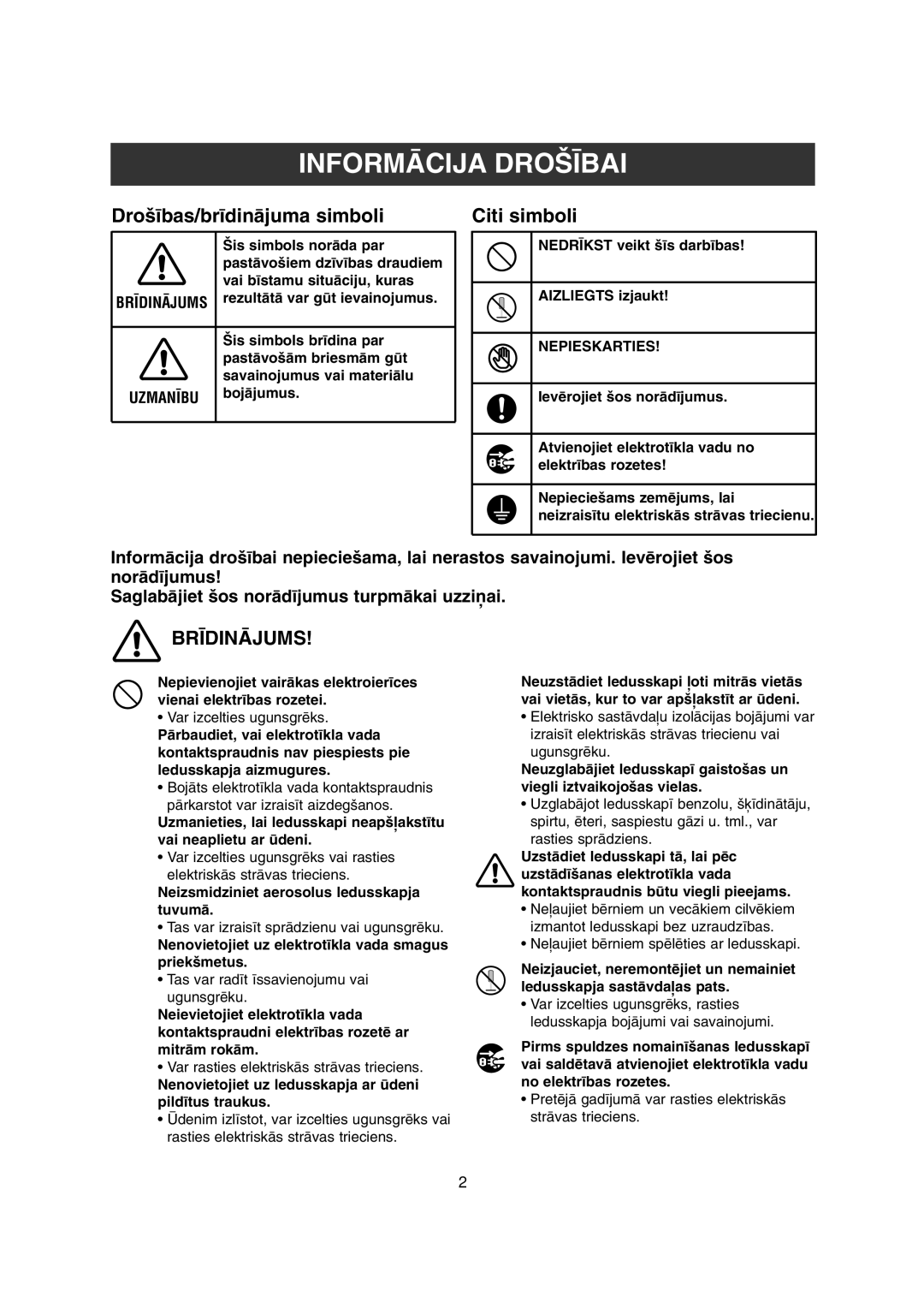 Samsung RS20NCSL1/BWT, RS20NCSL1/XEK, RS20NCSV1/BWT, RS20NCSL5/XEK, RS20NCSV5/XEK, RS20NCSL5/BWT manual Informåcija DRO·±BAI 