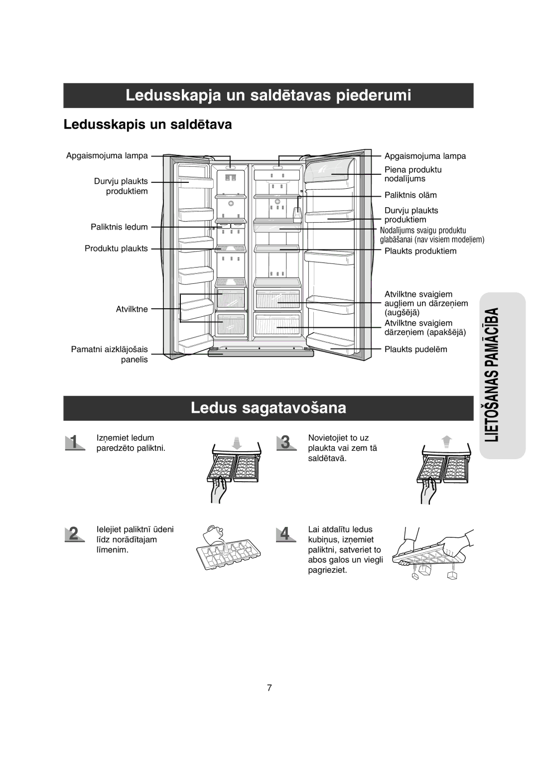 Samsung RS20NCSV1/BUS, RS20NCSL1/XEK Ledusskapja un saldïtavas piederumi, Ledus sagatavo‰ana, Ledusskapis un saldïtava 