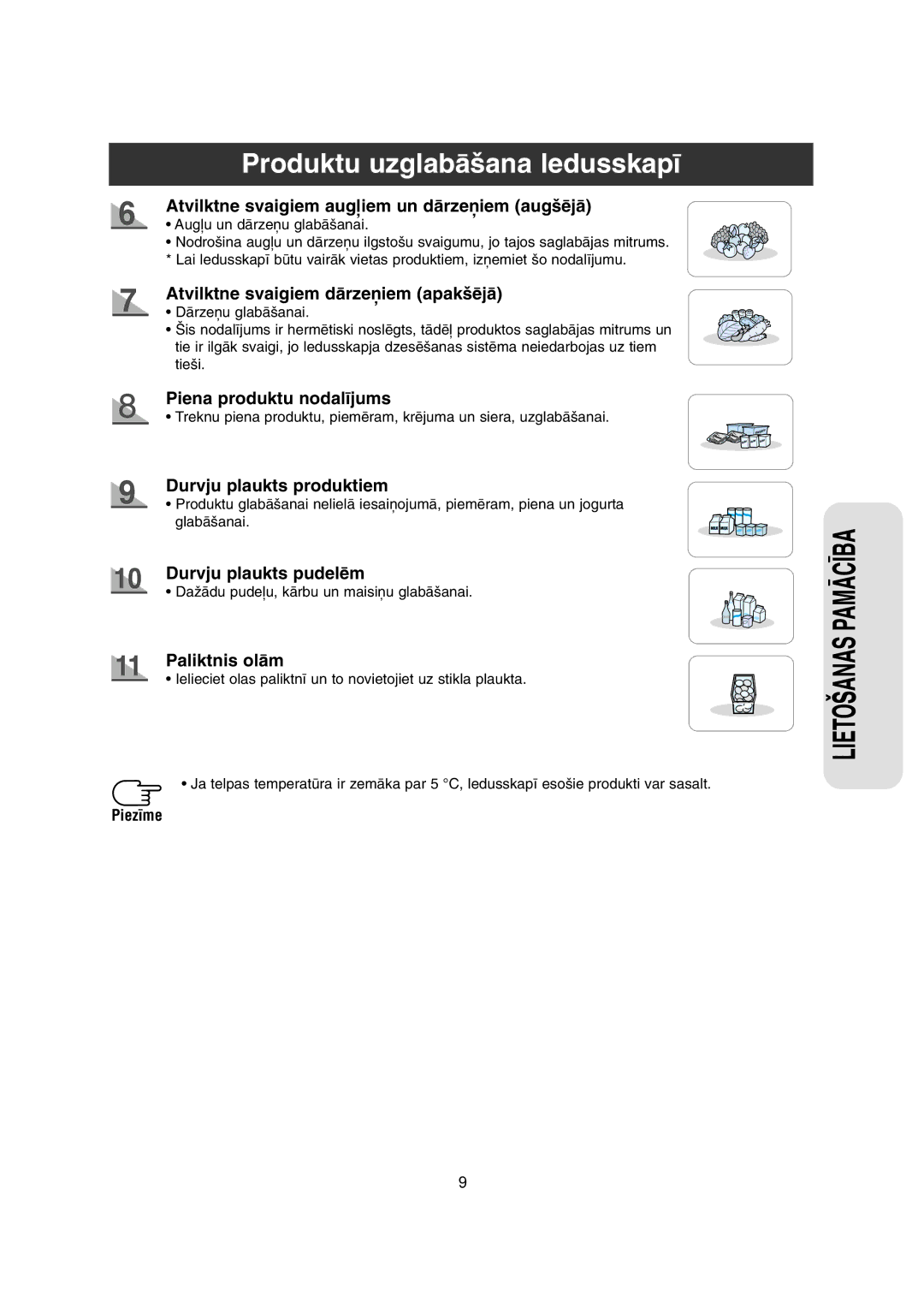 Samsung RS20NCSL1/XEK, RS20NCSV1/BWT, RS20NCSL1/BWT, RS20NCSL5/XEK, RS20NCSV5/XEK manual Produktu uzglabÇ‰ana ledusskap¥ 