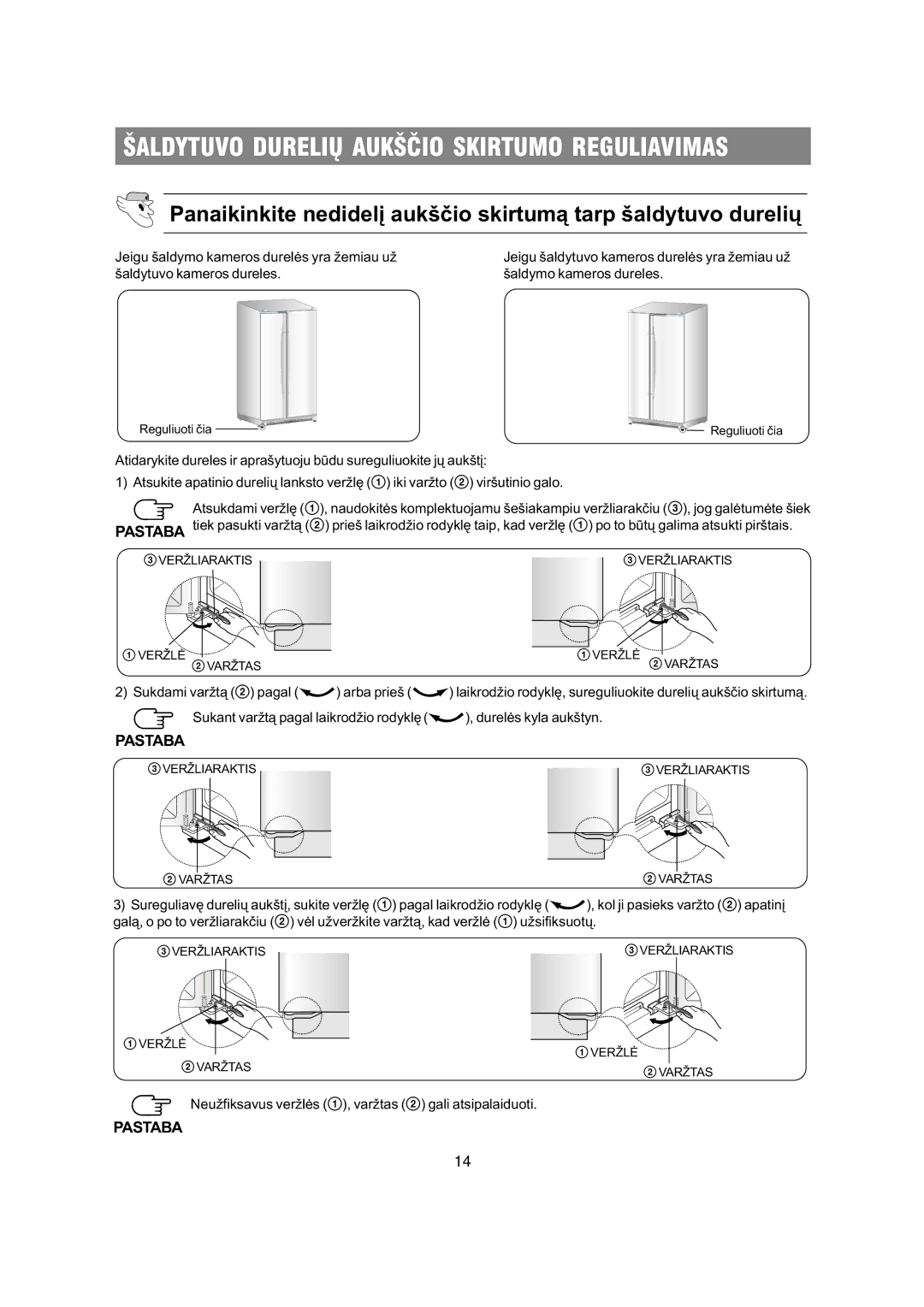 Samsung RS20NCSL5/BWT Ðaldytuvo Dureliø Aukðèio Skirtumo Reguliavimas, Neuþfiksavus verþlës , varþtas gali atsipalaiduoti 