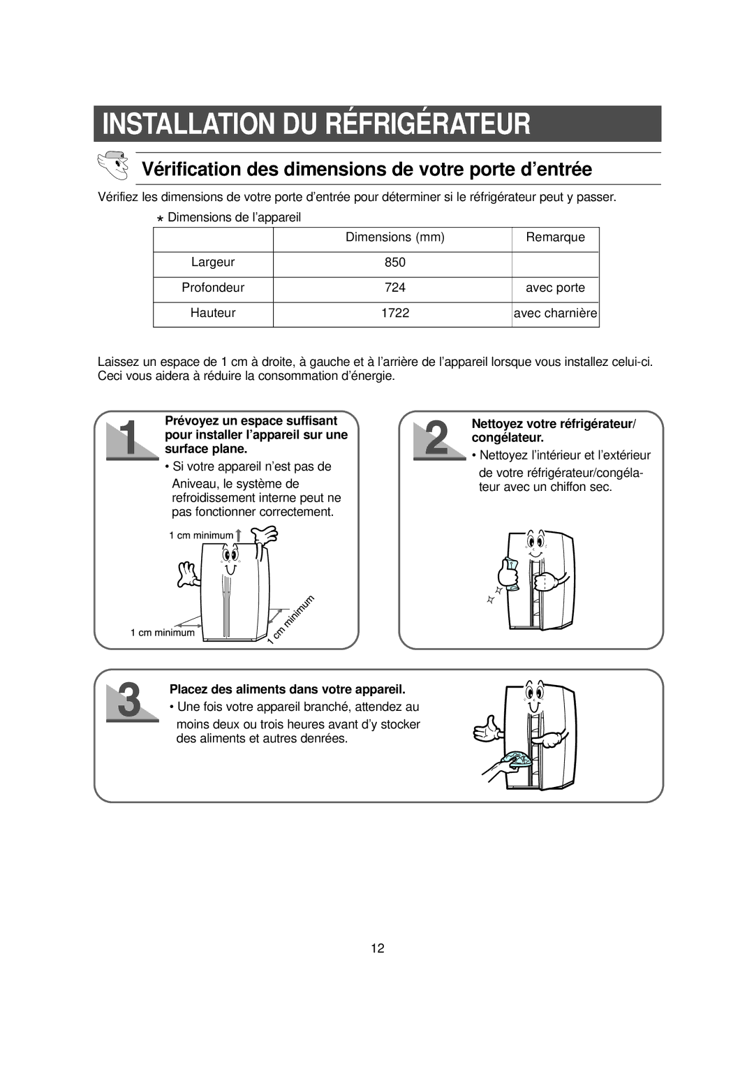 Samsung RS20NCSW1/XEF, RS20NCSV5/XEF manual Installation DU Réfrigérateur, Nettoyez votre réfrigérateur/ congélateur 