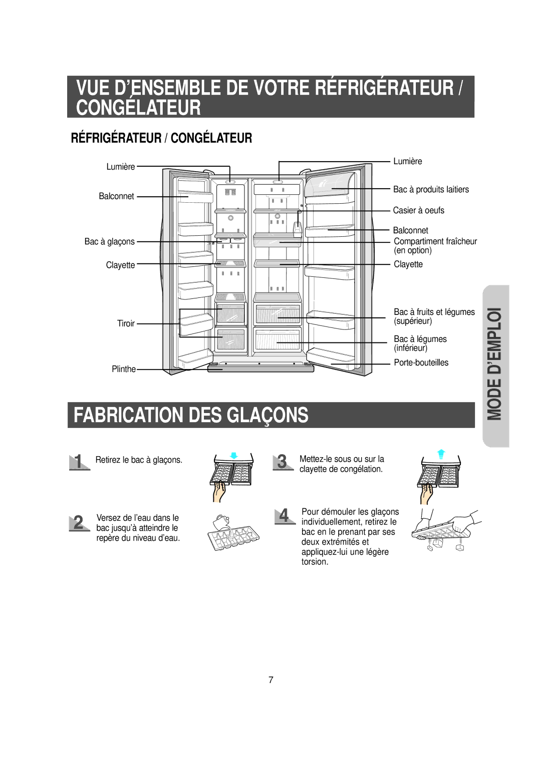 Samsung RS20NCSV5/XEF, RS20NCSV1/XEF manual VUE D’ENSEMBLE DE Votre Réfrigérateur / Congélateur, Fabrication DES Glaçons 