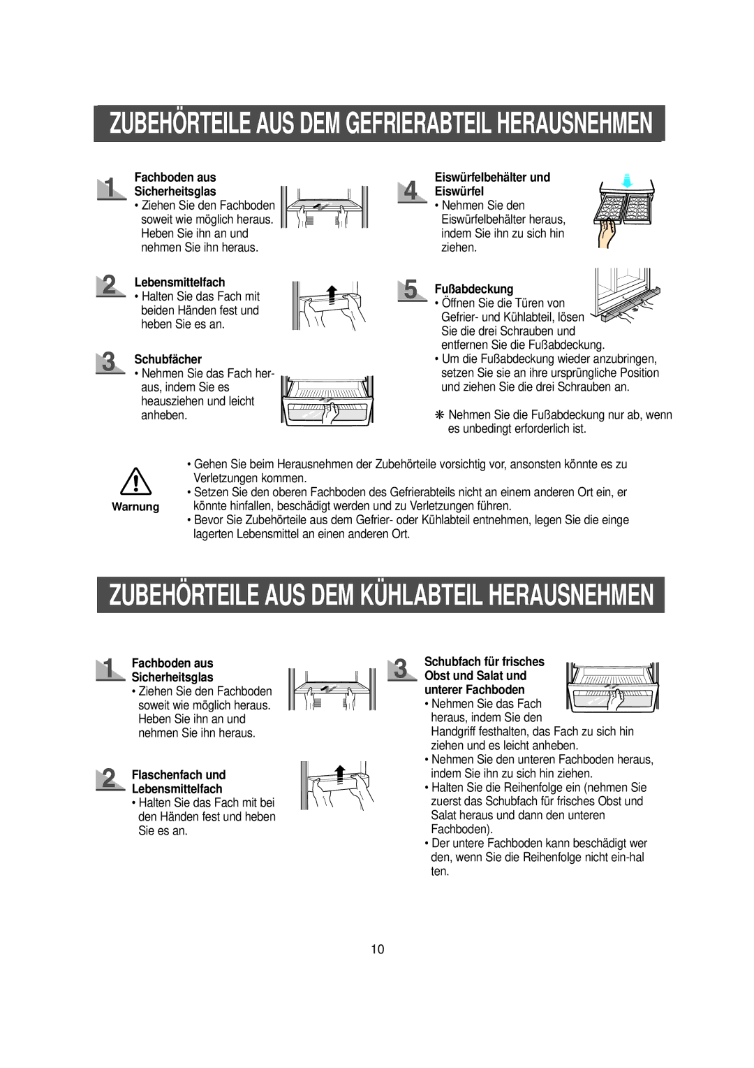 Samsung RS20CCSV1/XEN, RS20NCSW1/XEN Schubfächer, Eiswürfelbehälter und, Fußabdeckung, Flaschenfach und Lebensmittelfach 