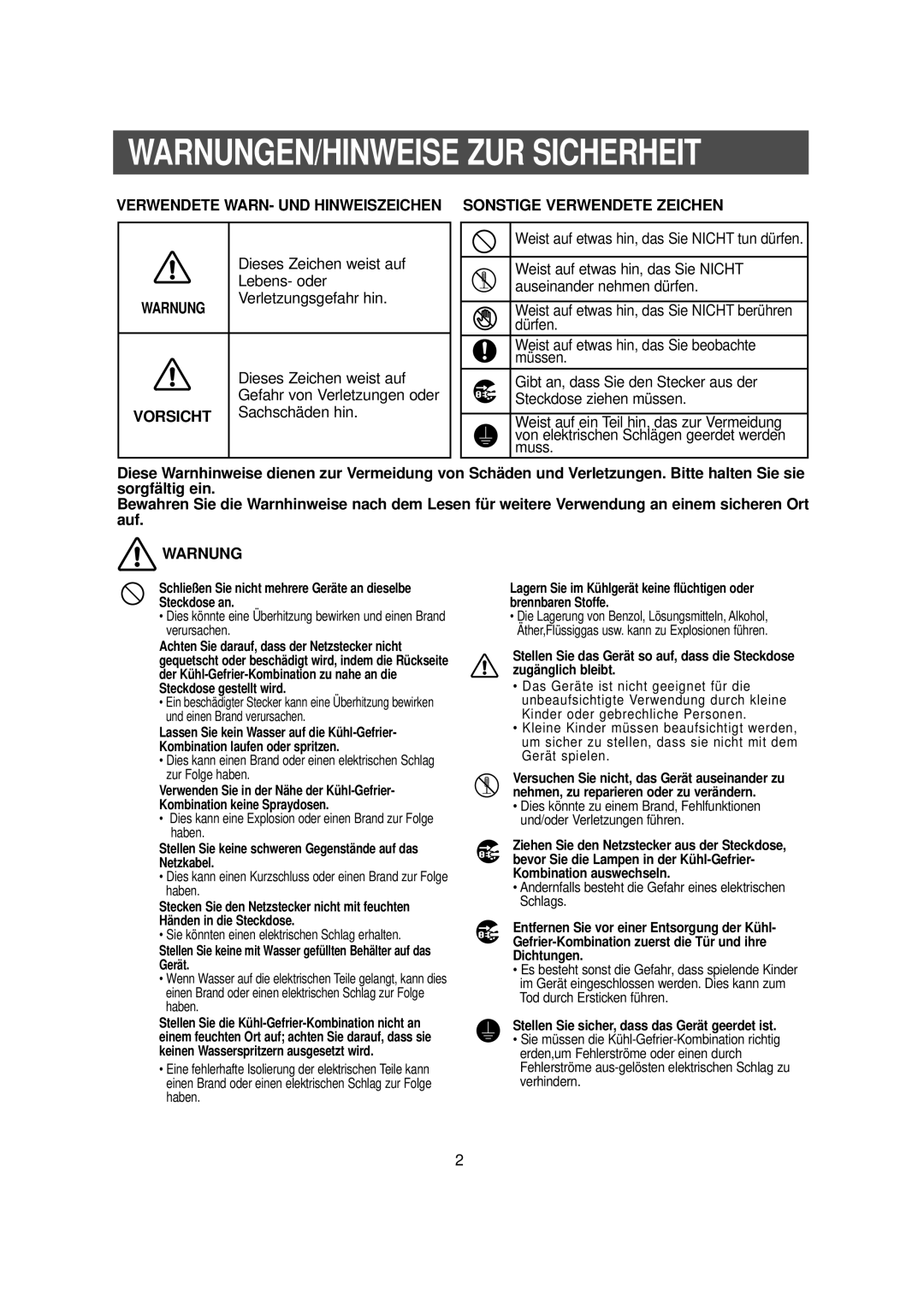 Samsung RS20CCSV1/XEN, RS20NCSW1/XEN, RS20CCMS1/XEG manual Schließen Sie nicht mehrere Geräte an dieselbe Steckdose an 