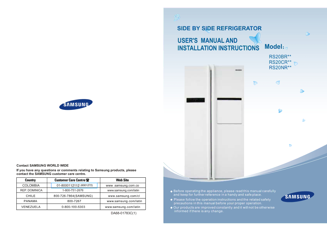 Samsung RL34ECVB1/BWT, RS20NRSV5/BWT, RS20NRPS5/BWT manual Model 