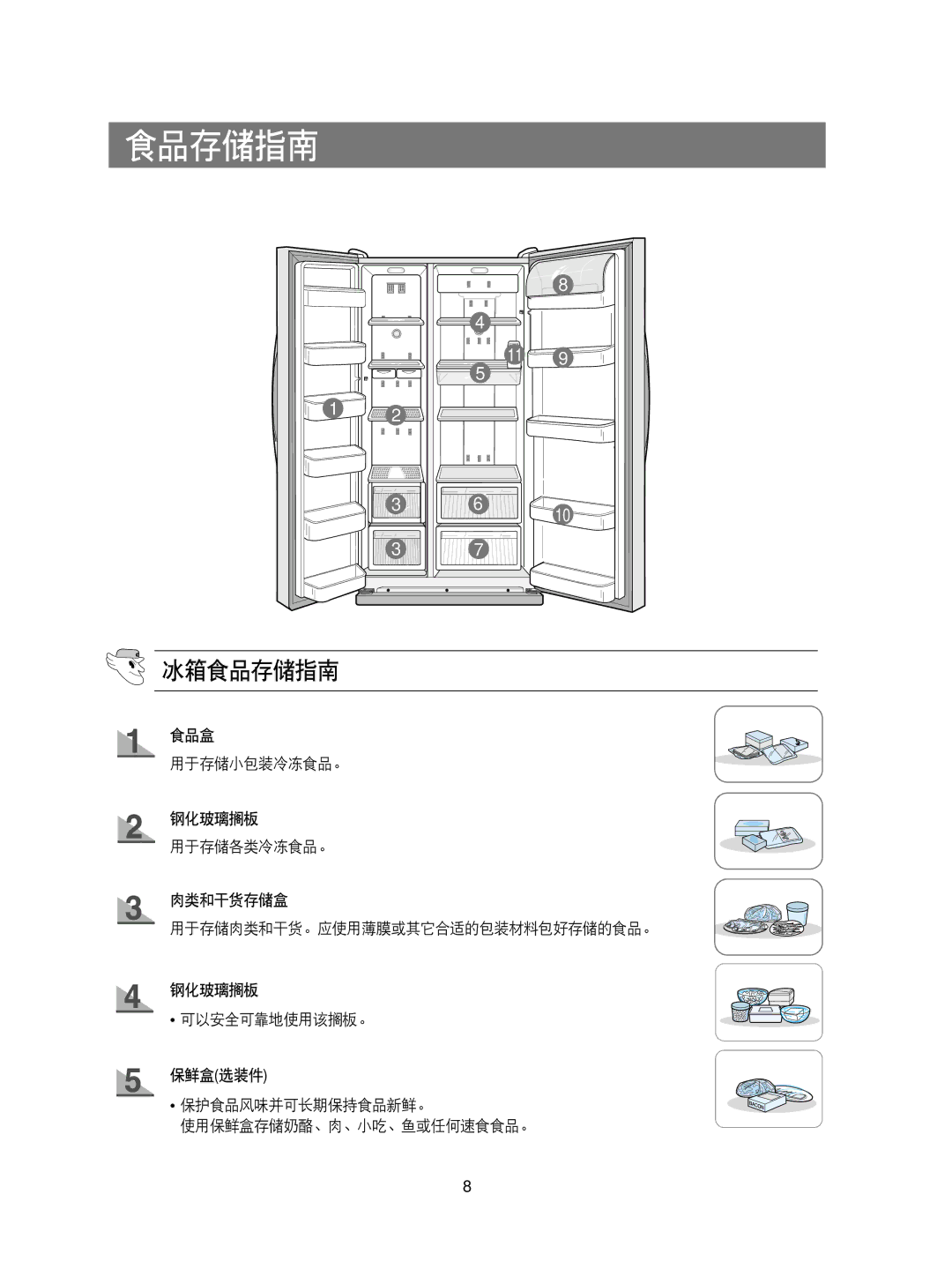 Samsung RS20CCSV5/XES, RS20NRSV5/XEF, RS20CCSV5/XEH, RS20CCMS5/XEH, RS20CCSL5/XEH, RS20NAMS5/XAG manual 冰箱食品存储指南 