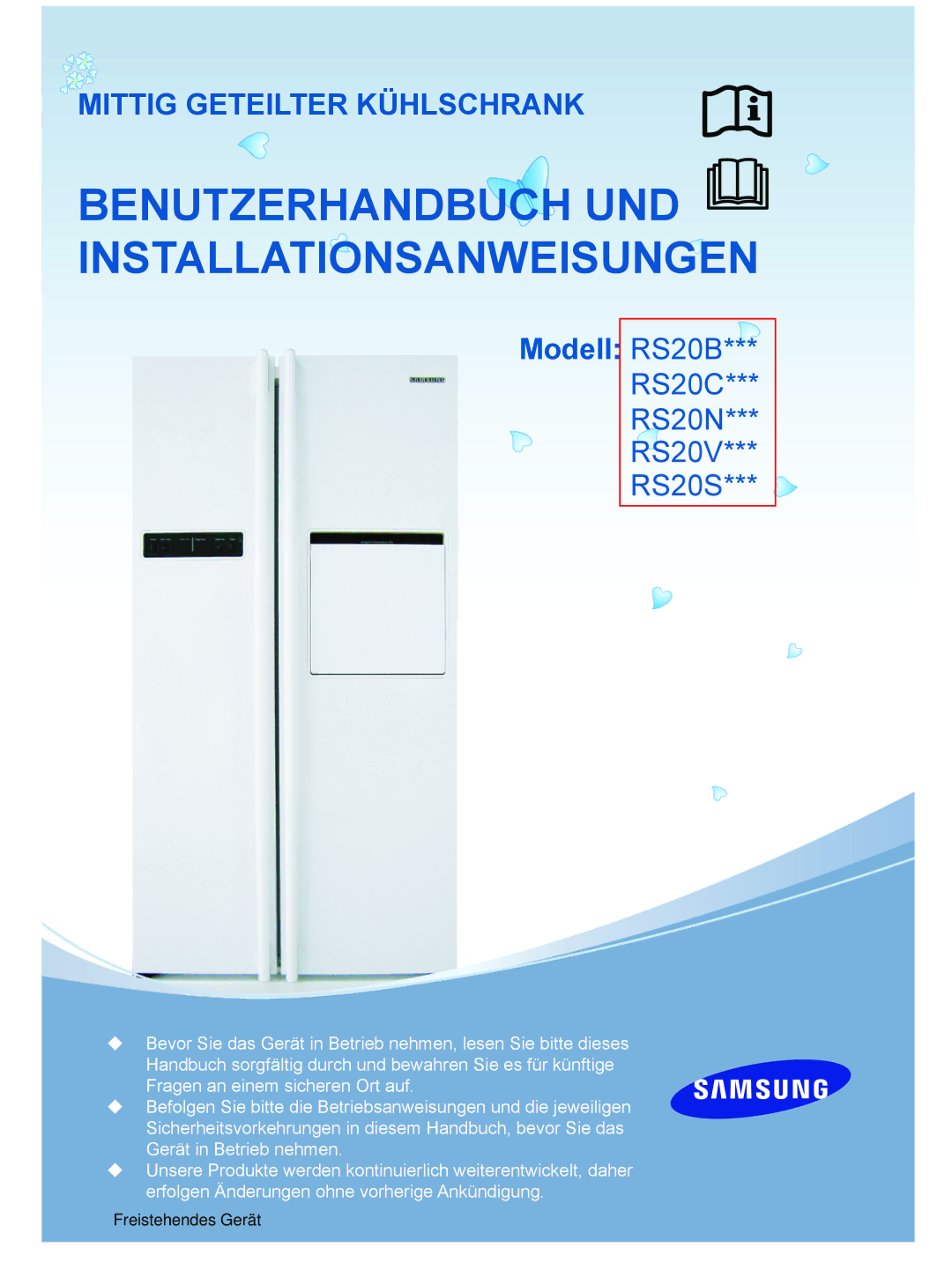 Samsung RS20BRPS5/XEG, RS20VQPS5/XEG, RS20BRPS5/XAG, RS20BRPS5/XET manual Benutzerhandbuch UND Installationsanweisungen 