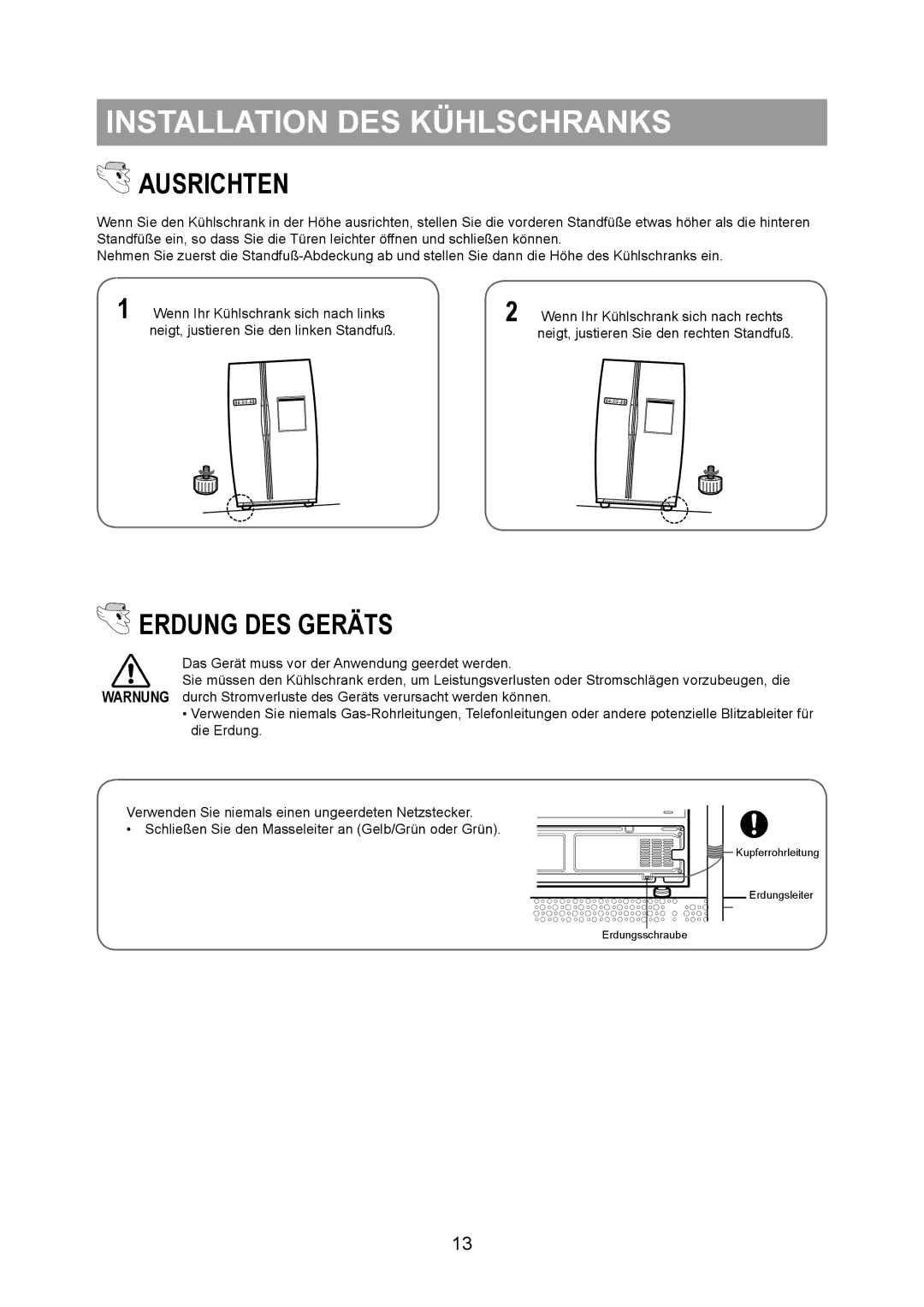 Samsung RS20BRPS5/XET, RS20VQPS5/XEG, RS20BRPS5/XEG, RS20BRPS5/XAG manual Ausrichten 