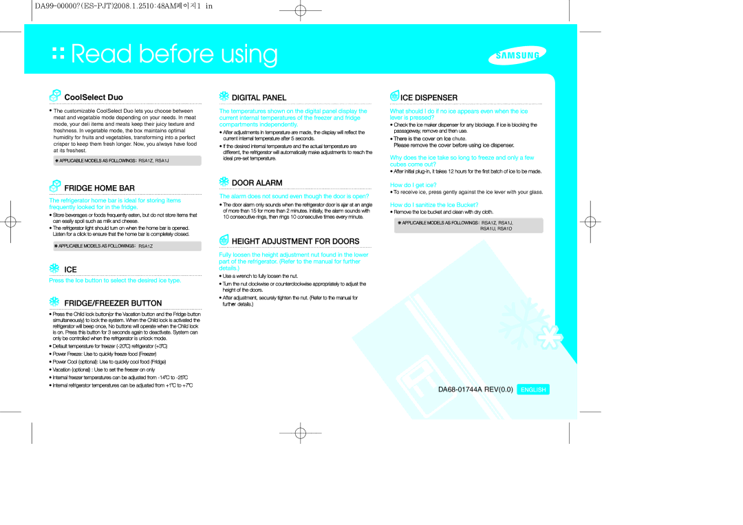 Samsung RS20VRPS5/XET manual Manuale DELL’UTENTE ED Istruzioni DI Installazione 