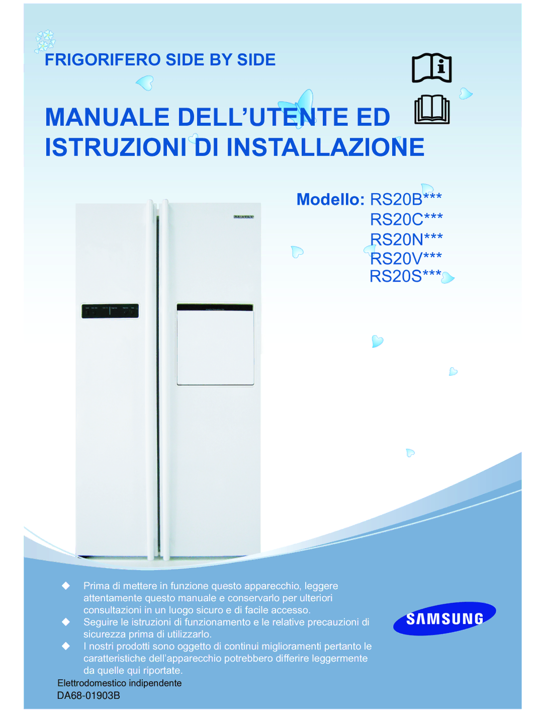 Samsung RS20VRVB5/XET, RS20VRPS5/XET manual Manuale DELL’UTENTE ED Istruzioni DI Installazione, DA68-01903B 