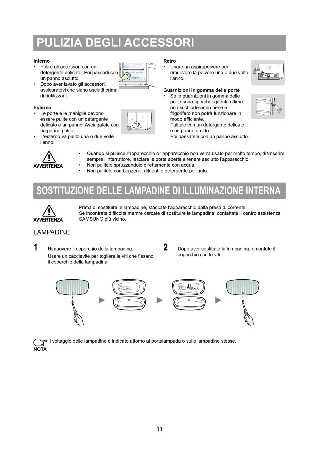 Samsung RS20VRVB5/XET, RS20VRPS5/XET manual Pulizia Degli Accessori, Lampadine 